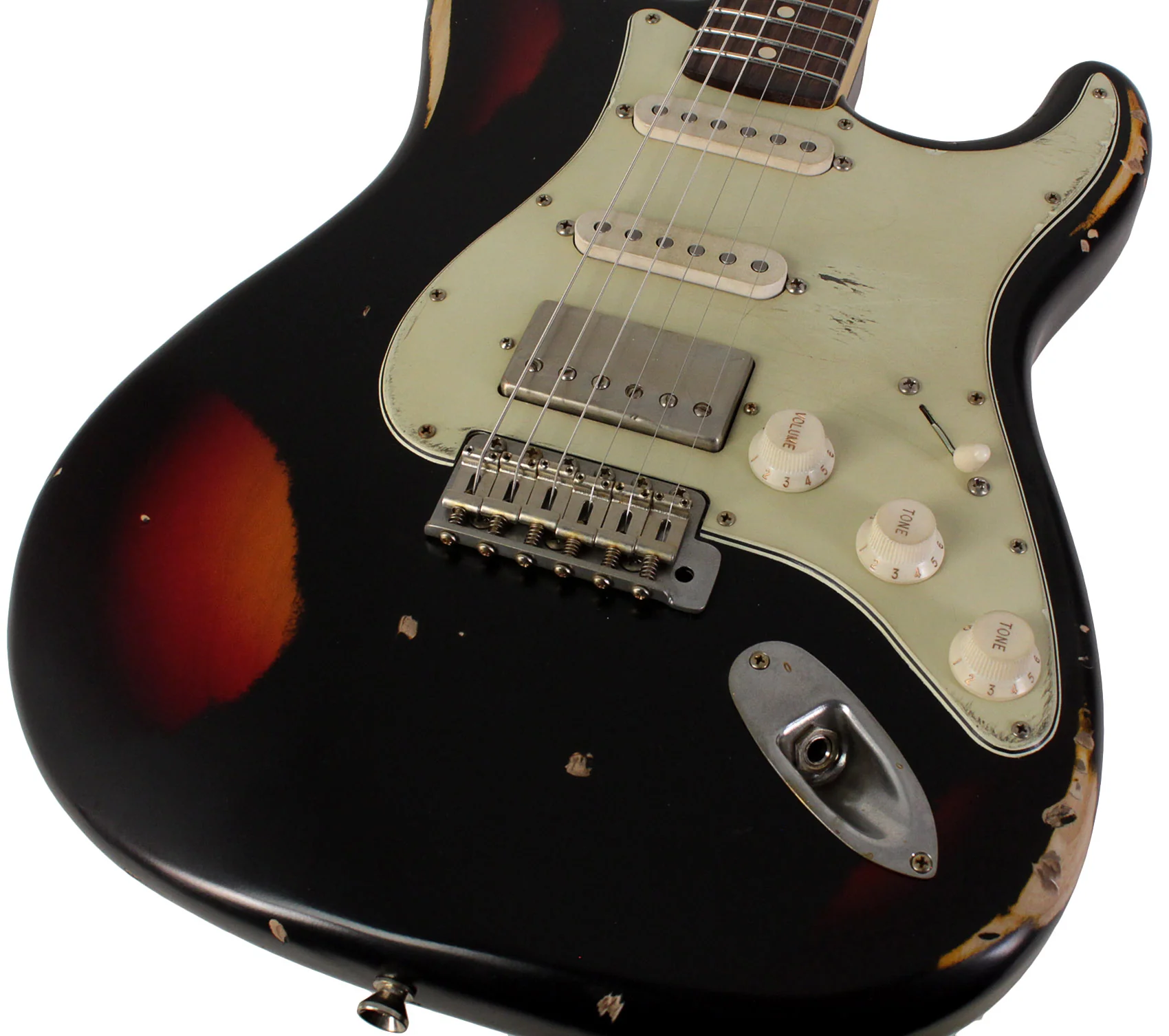 Nash S63 Guitar, HSS, Black over 3 Tone Sunburst, Heavy Aging - Image 3