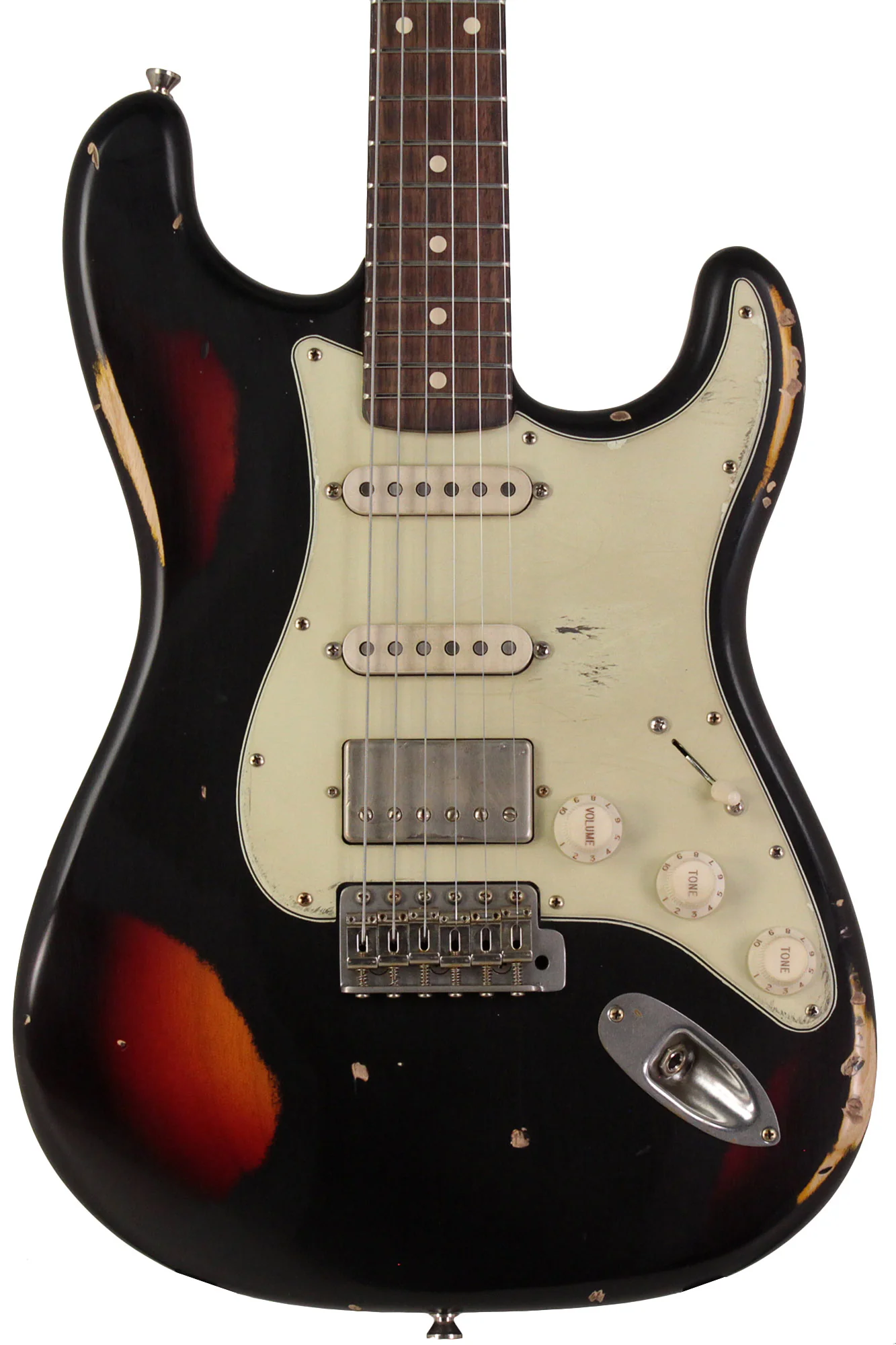 Nash S63 Guitar, HSS, Black over 3 Tone Sunburst, Heavy Aging - Image 5