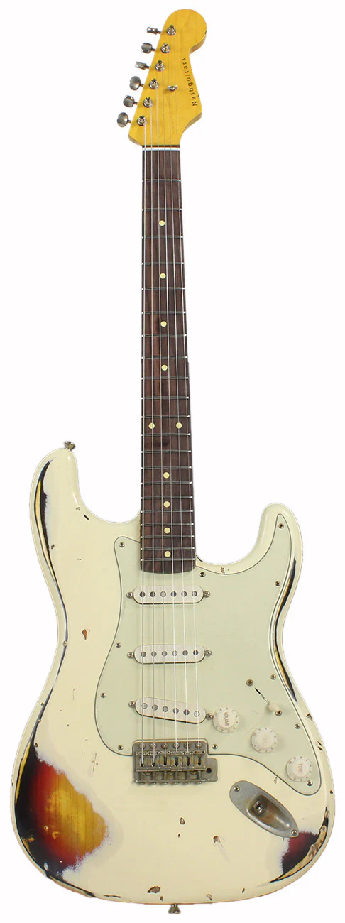 Nash S63 Guitar, Olympic White over 3 Tone Sunburst - Image 2