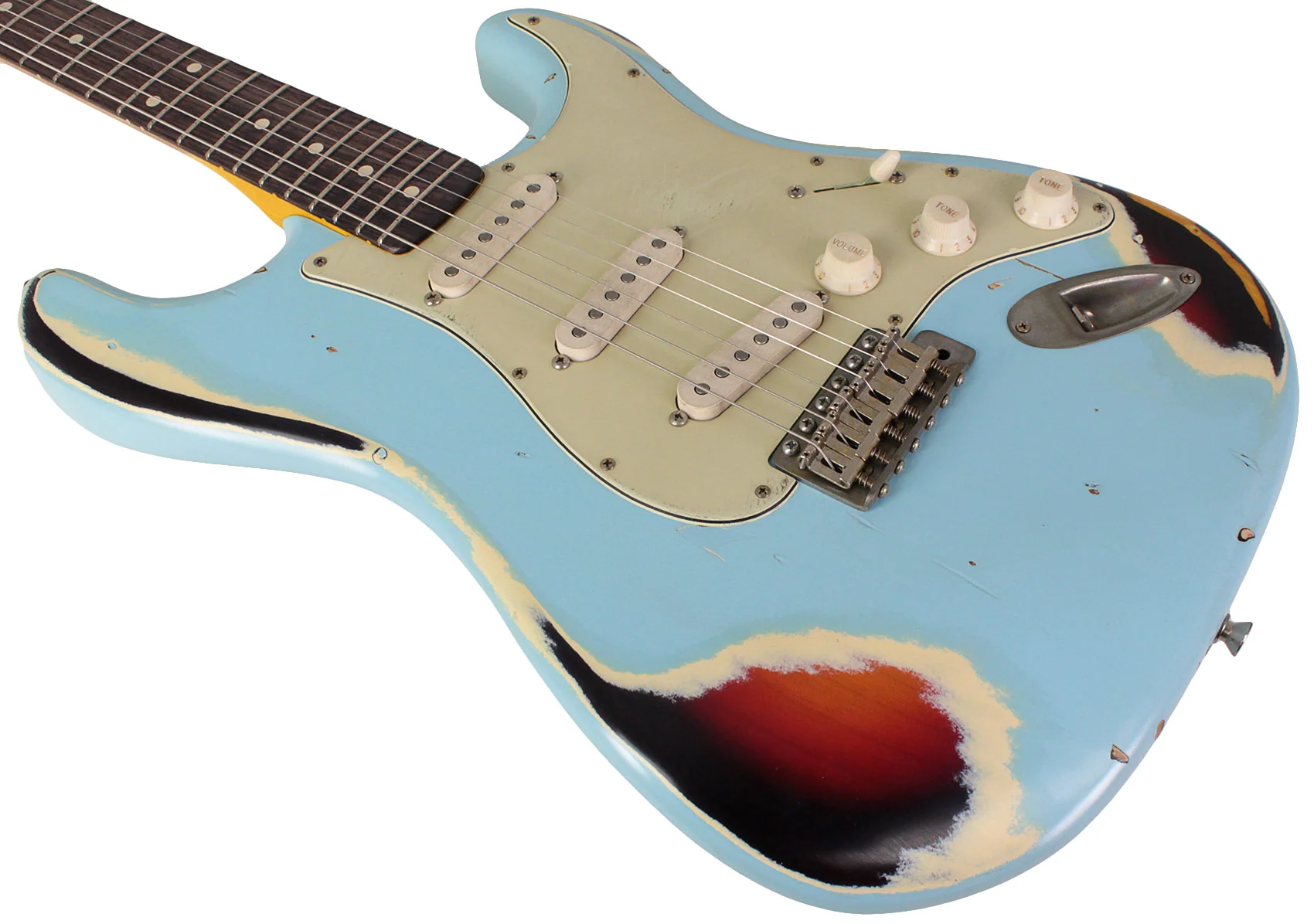Nash S63 Guitar, Sonic Blue over 3 Tone Sunburst - Image 4