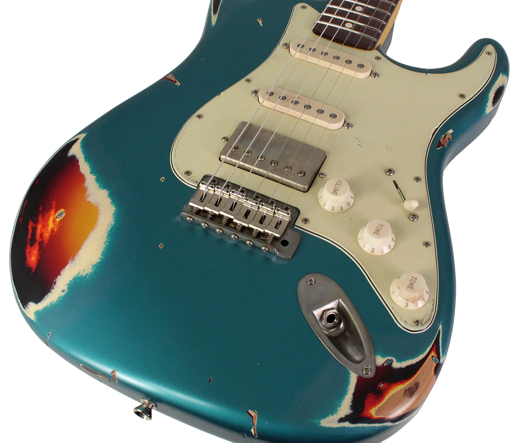 Nash S63 Guitar, HSS, Ocean Turquoise over 3 Tone Sunburst, Heavy Relic - Image 3