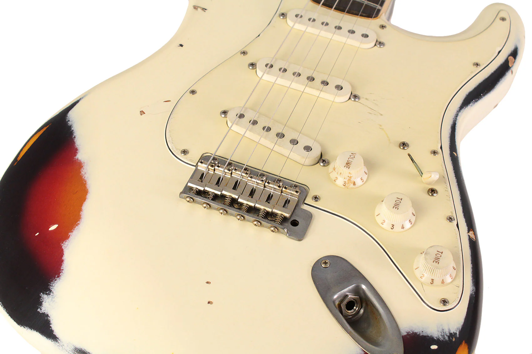 Nash S67 Guitar, Olympic White over 3 Tone Sunburst, Heavy Aging - Image 6