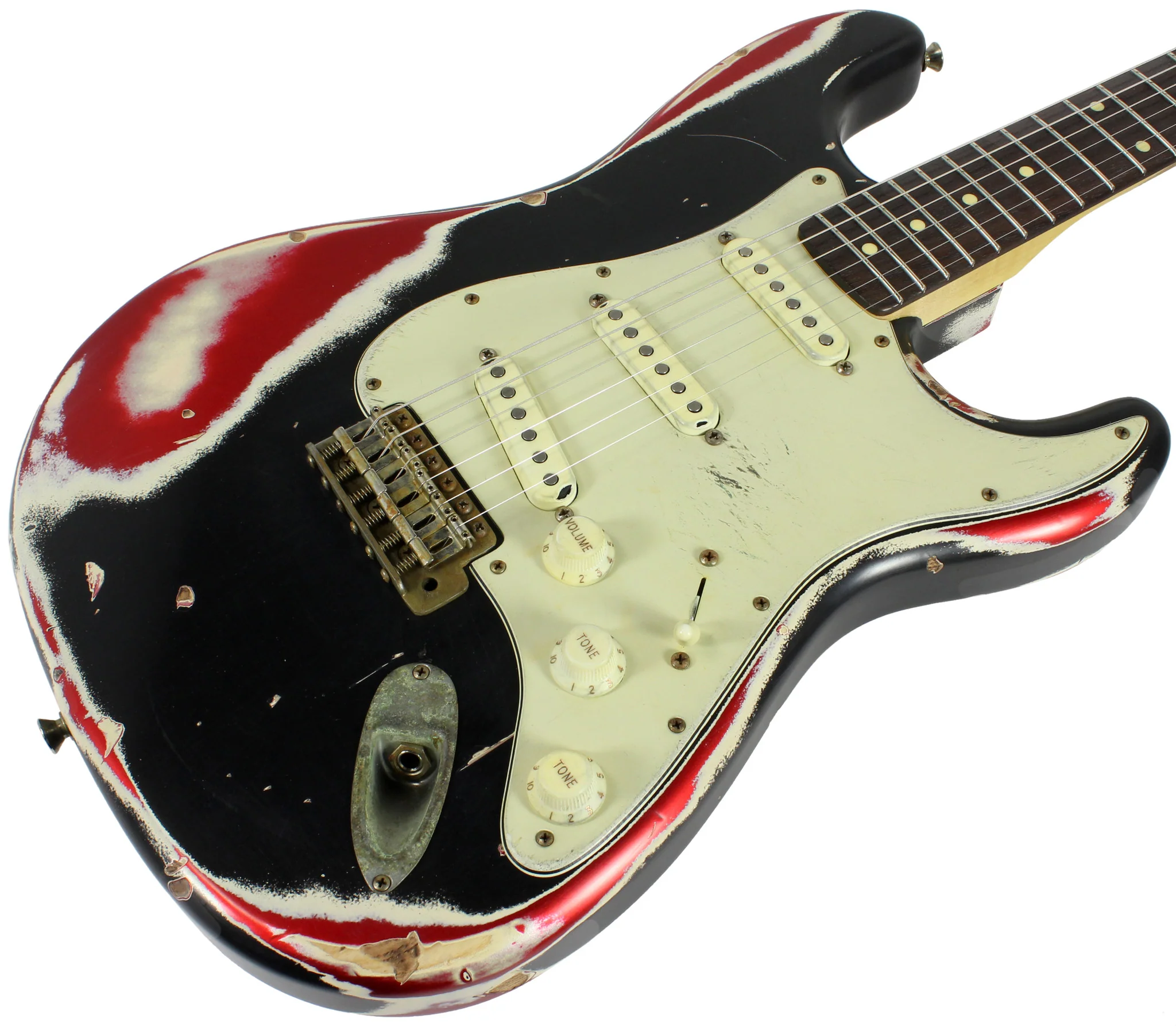 Nash S67 Guitar, "Jawbreaker" Black/ Olympic White/ Candy Apple Red