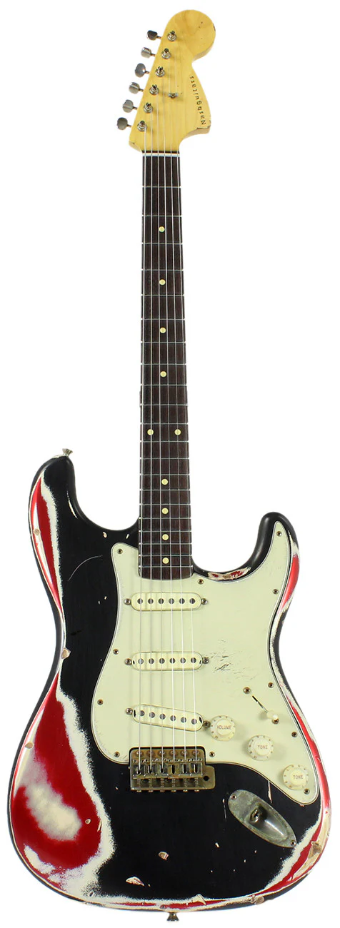 Nash S67 Guitar, "Jawbreaker" Black/ Olympic White/ Candy Apple Red - Image 2