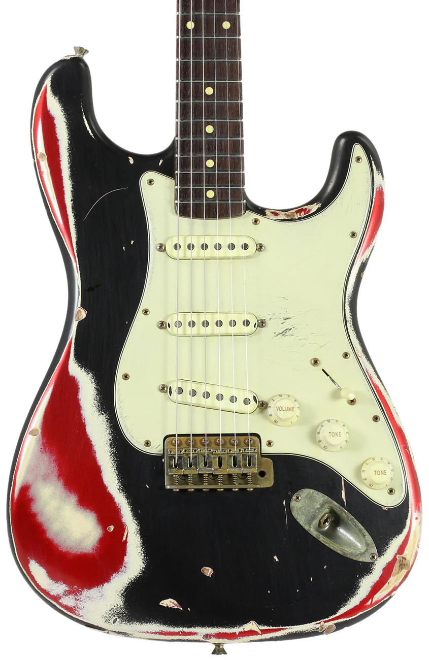 Nash S67 Guitar, "Jawbreaker" Black/ Olympic White/ Candy Apple Red - Image 3