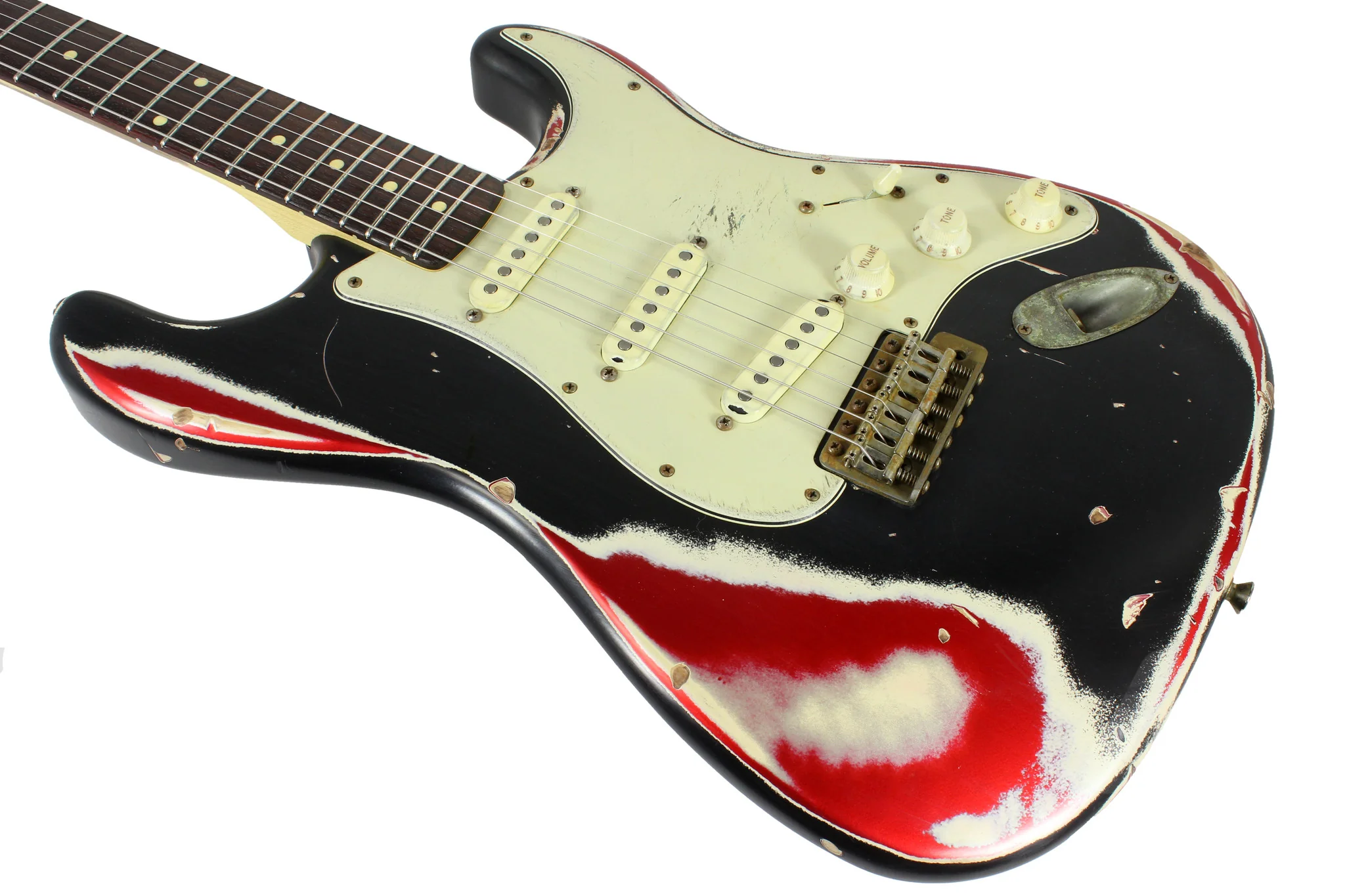 Nash S67 Guitar, "Jawbreaker" Black/ Olympic White/ Candy Apple Red - Image 6