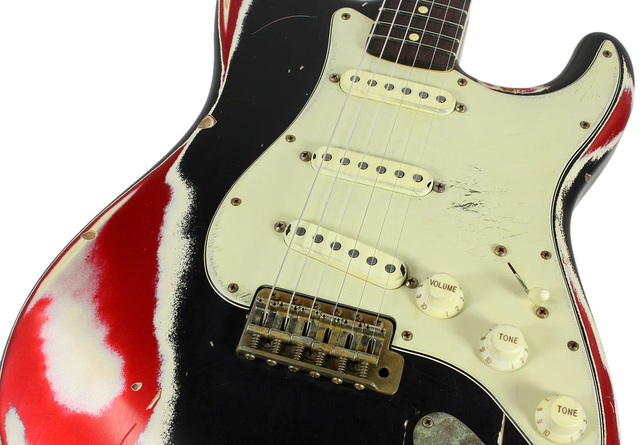 Nash S67 Guitar, "Jawbreaker" Black/ Olympic White/ Candy Apple Red - Image 7