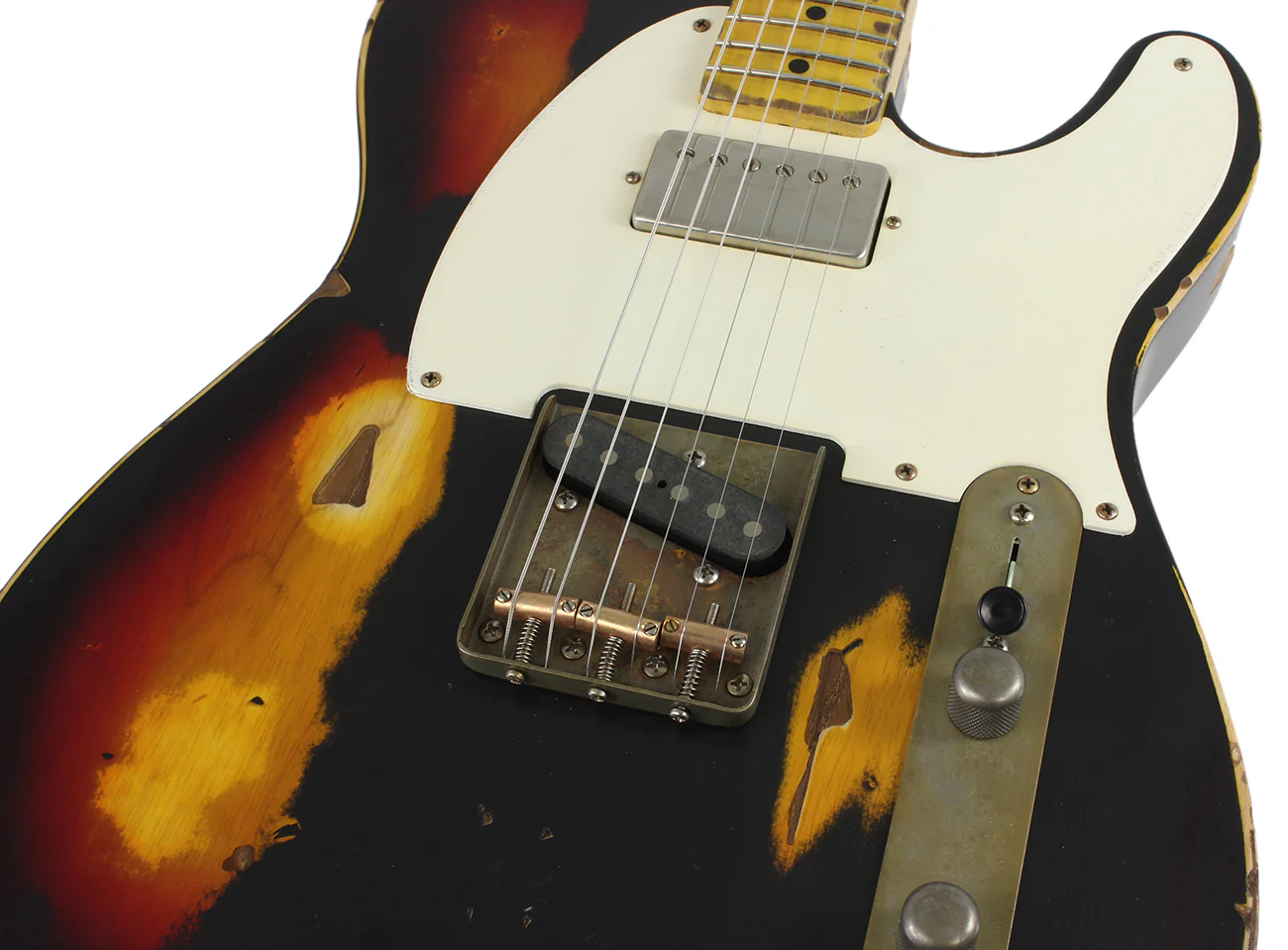 Nash T57 Guitar, Black over 3 Tone Sunburst, Heavy Relic - Image 7