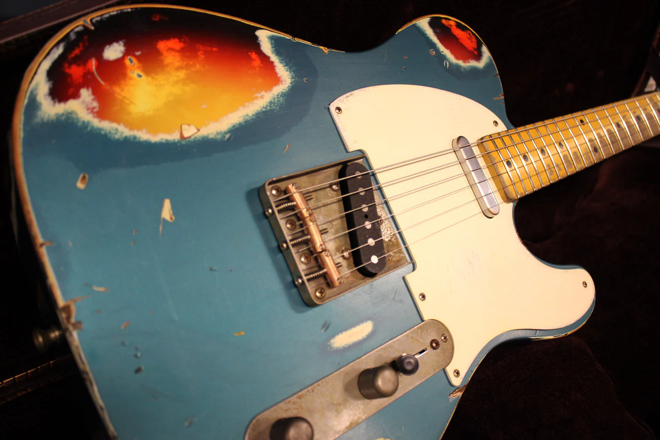 Nash T57 Guitar, Turquoise over 3 Tone Sunburst, Very Heavy Relic - Image 11
