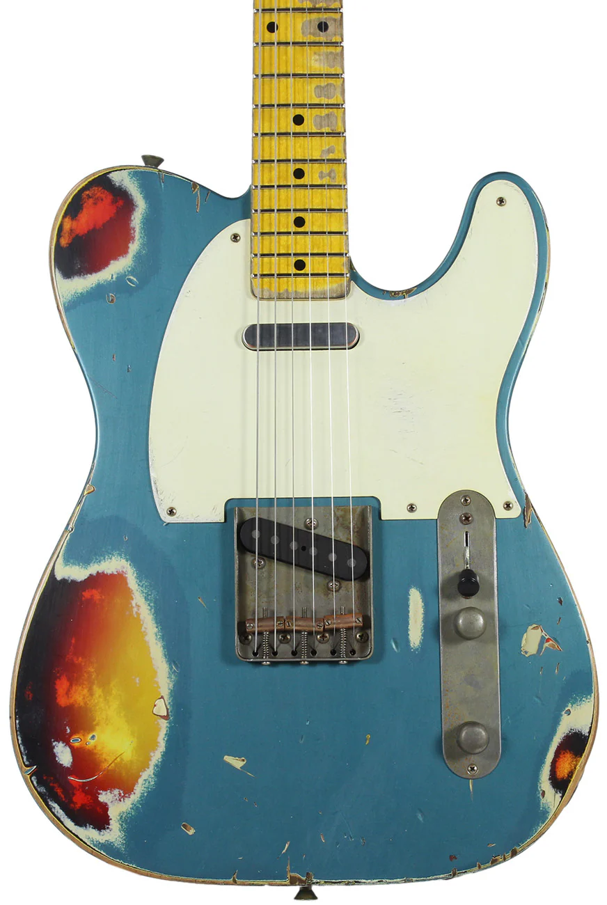 Nash T57 Guitar, Turquoise over 3 Tone Sunburst, Very Heavy Relic - Image 3