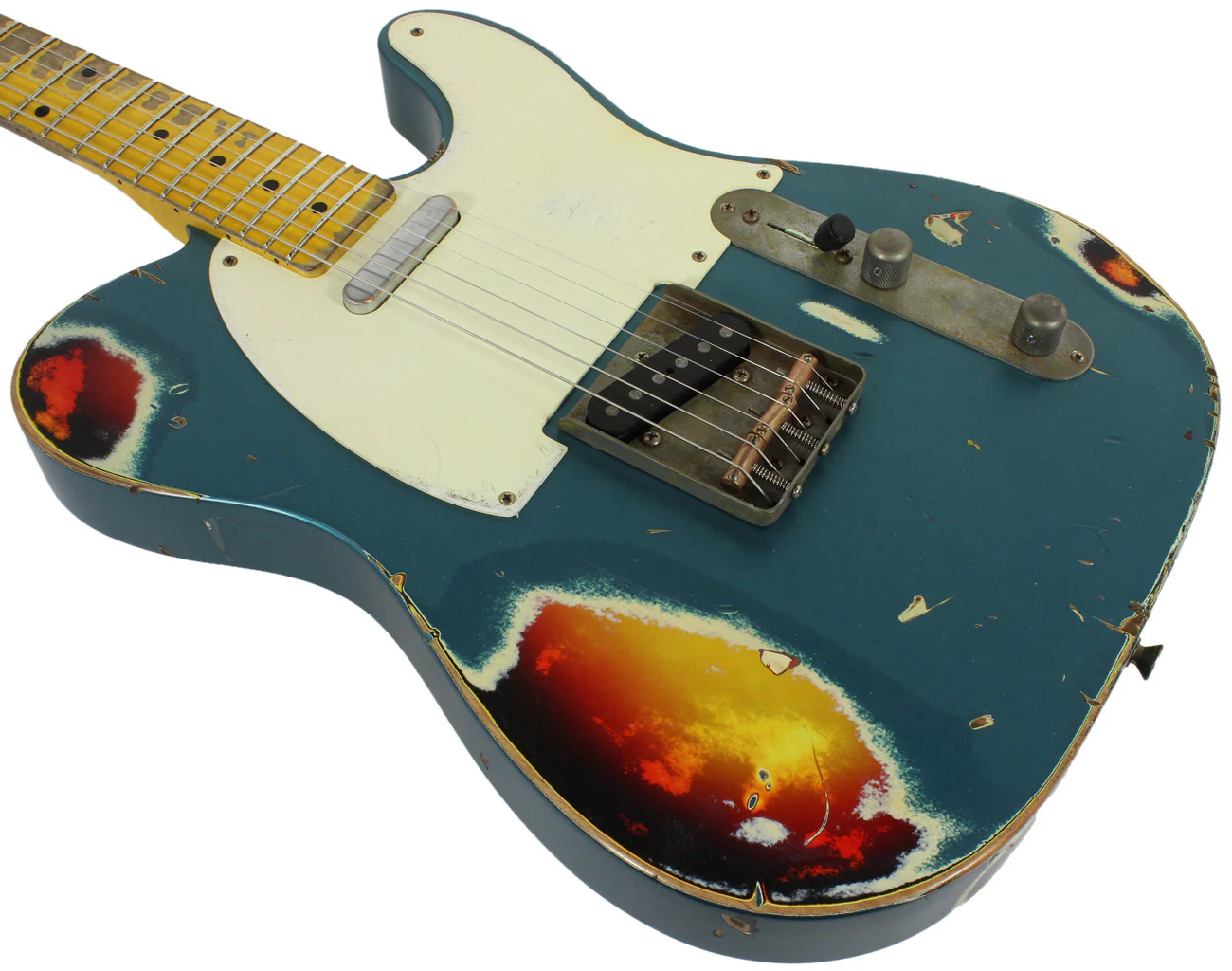 Nash T57 Guitar, Turquoise over 3 Tone Sunburst, Very Heavy Relic - Image 6