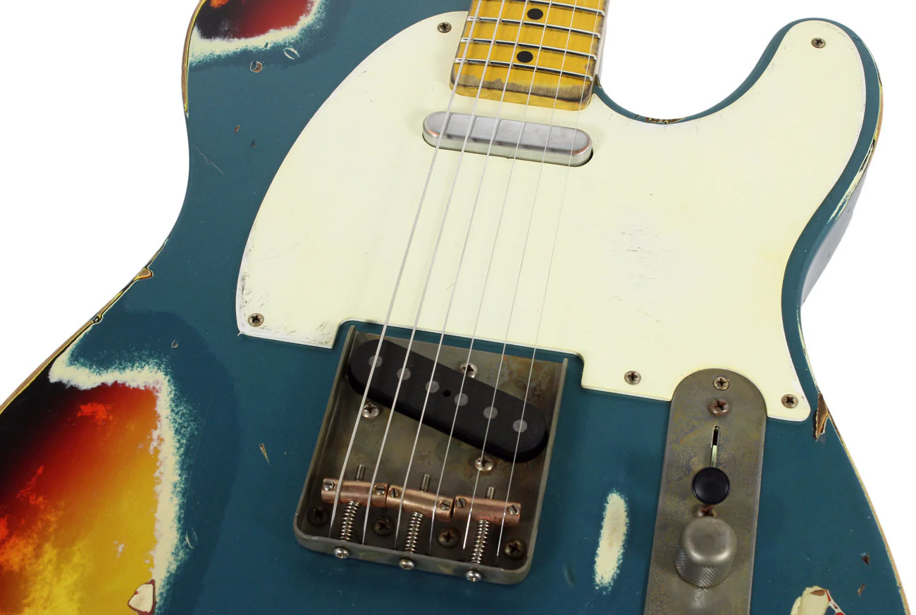 Nash T57 Guitar, Turquoise over 3 Tone Sunburst, Very Heavy Relic - Image 7