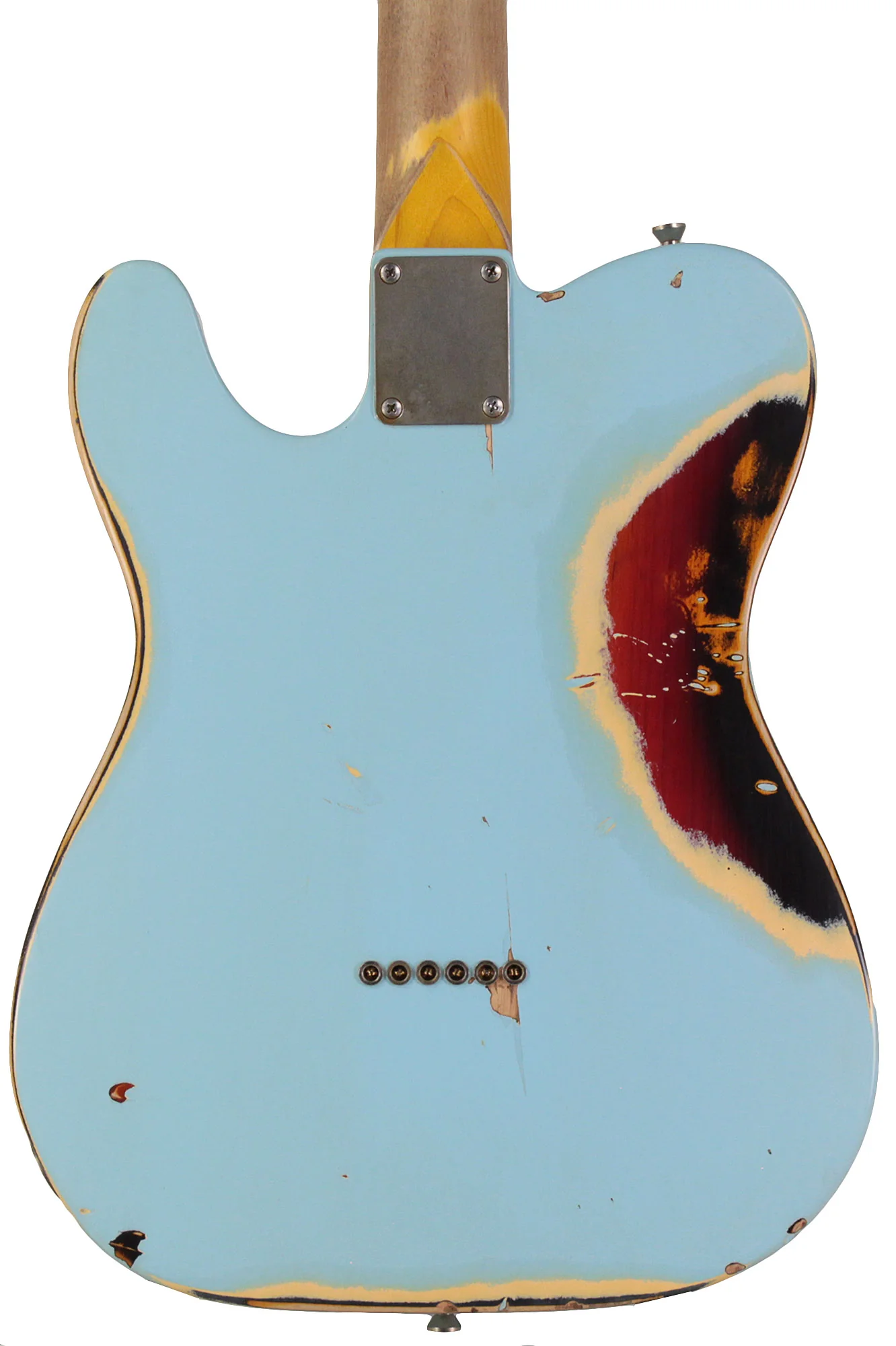 Nash T63 Guitar, Sonic Blue over 3 Tone Sunburst, Heavy Aging - Image 6