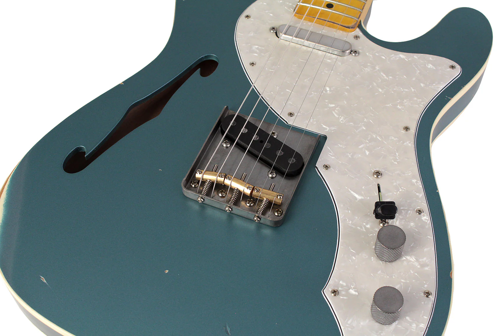 Nash T69TL Thinline Guitar, Double Bound, Ocean Turquoise Metallic, Light Aging - Image 3