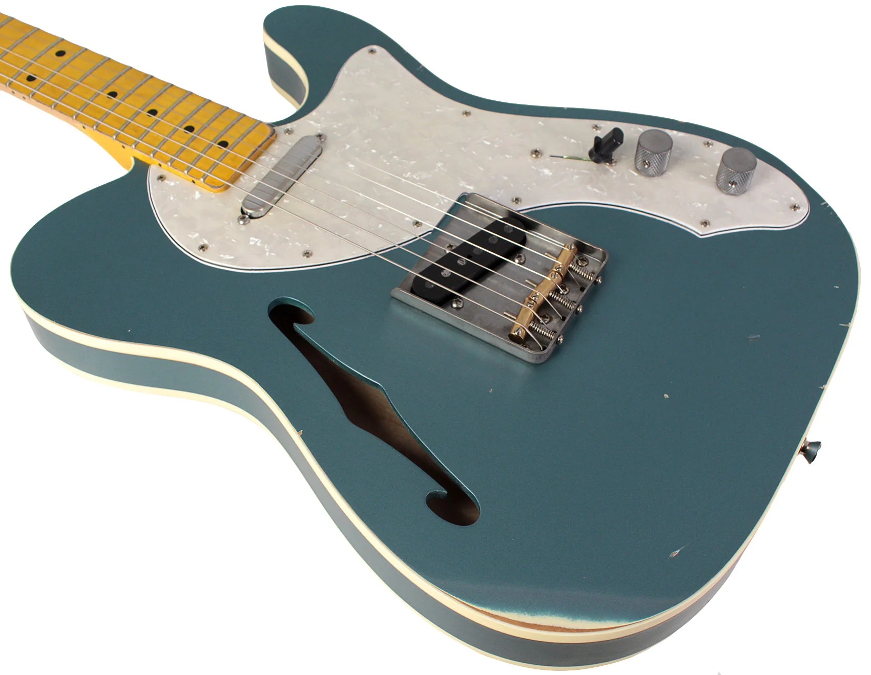 Nash T69TL Thinline Guitar, Double Bound, Ocean Turquoise Metallic, Light Aging - Image 4