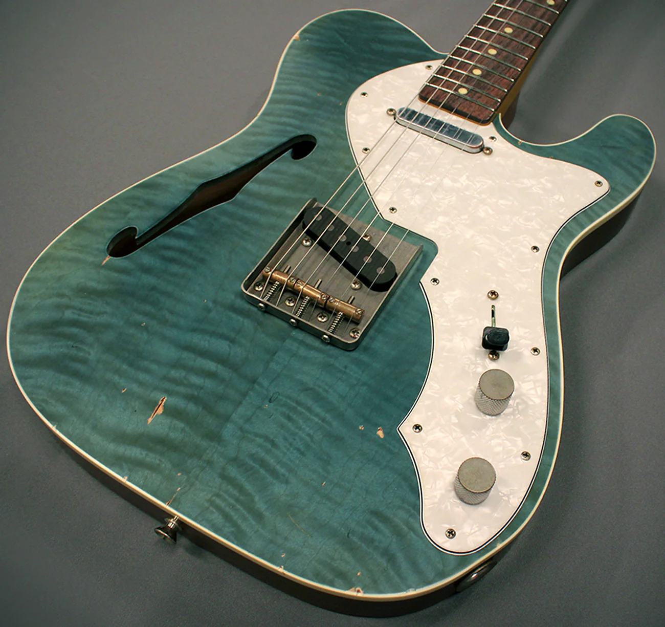 Nash TC69 Thinline Flame Top Guitar - Aqua Marine - Image 12