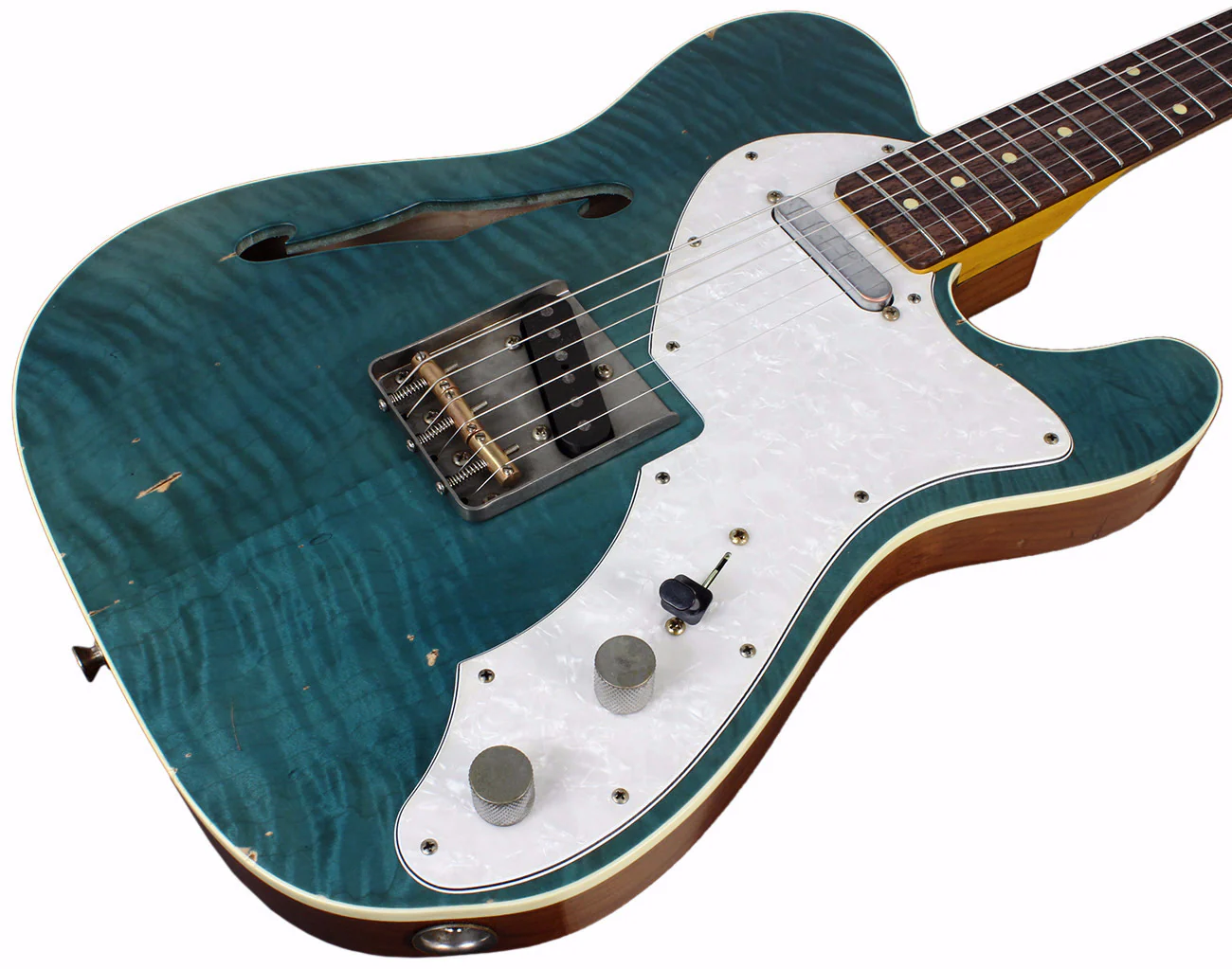Nash TC69 Thinline Flame Top Guitar - Aqua Marine - Image 2