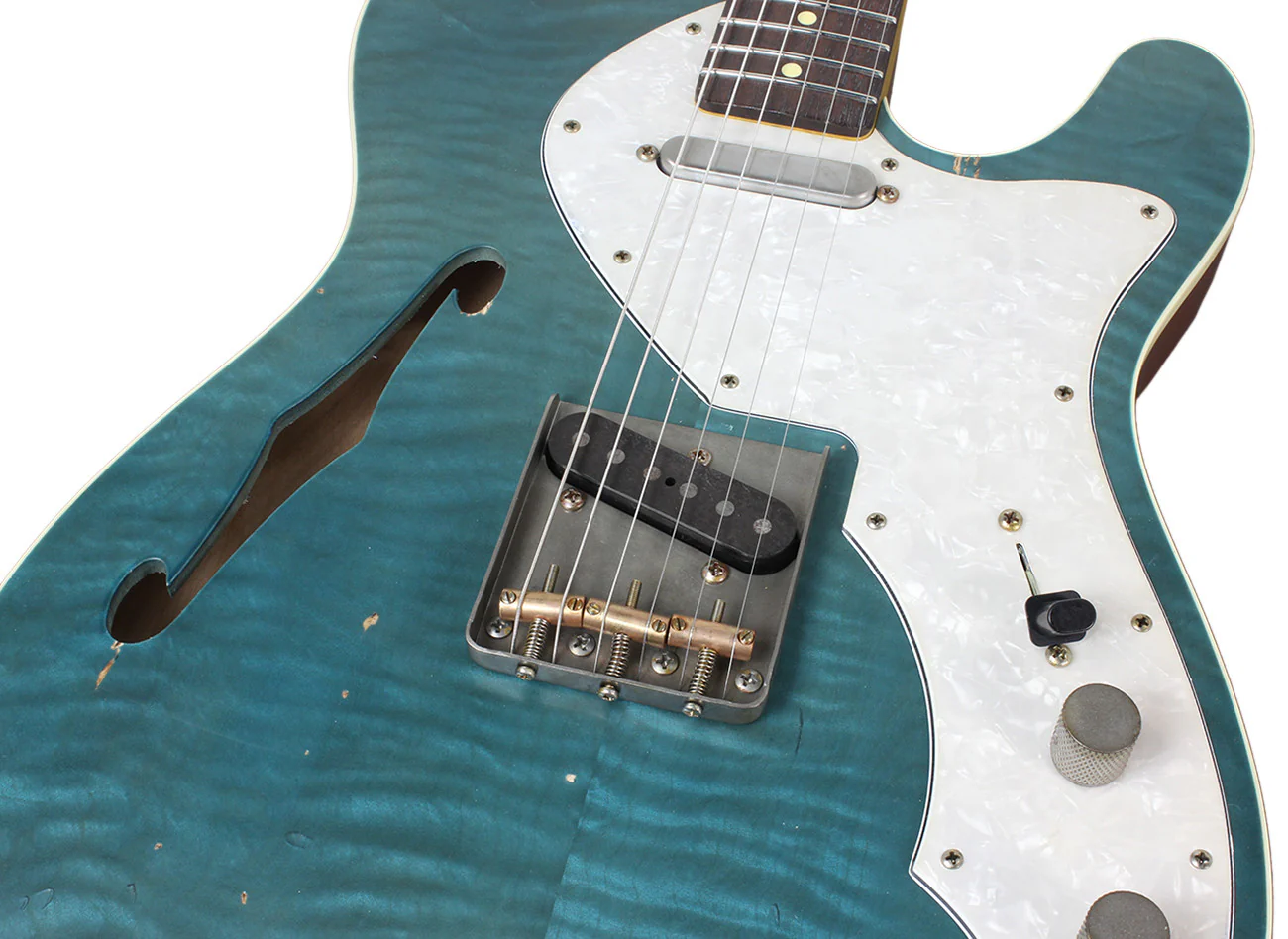 Nash TC69 Thinline Flame Top Guitar - Aqua Marine - Image 6