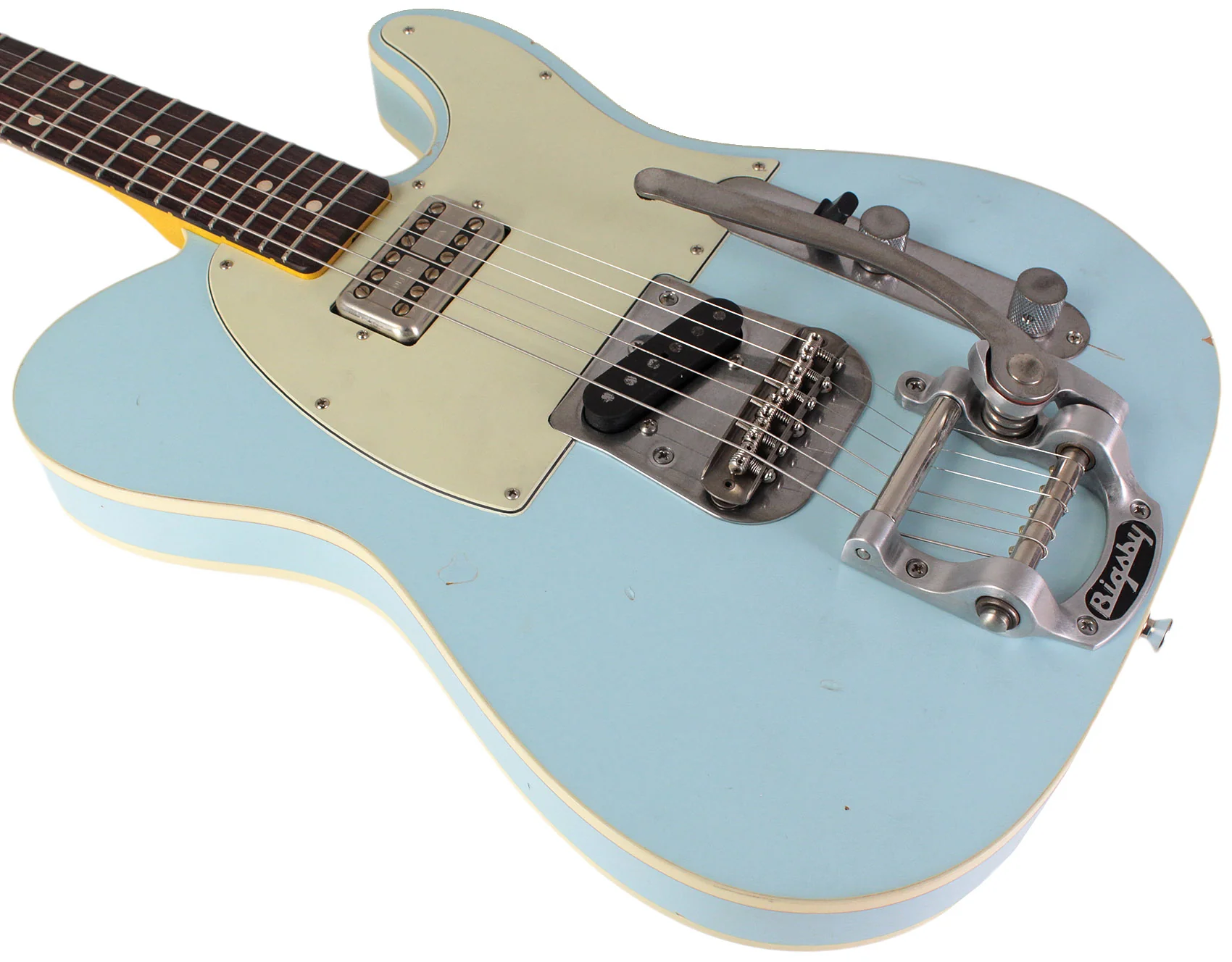 Nash T63DB Guitar, Double Bound, Bigsby, Lollartron, Sonic Blue, Light Aging - Image 4