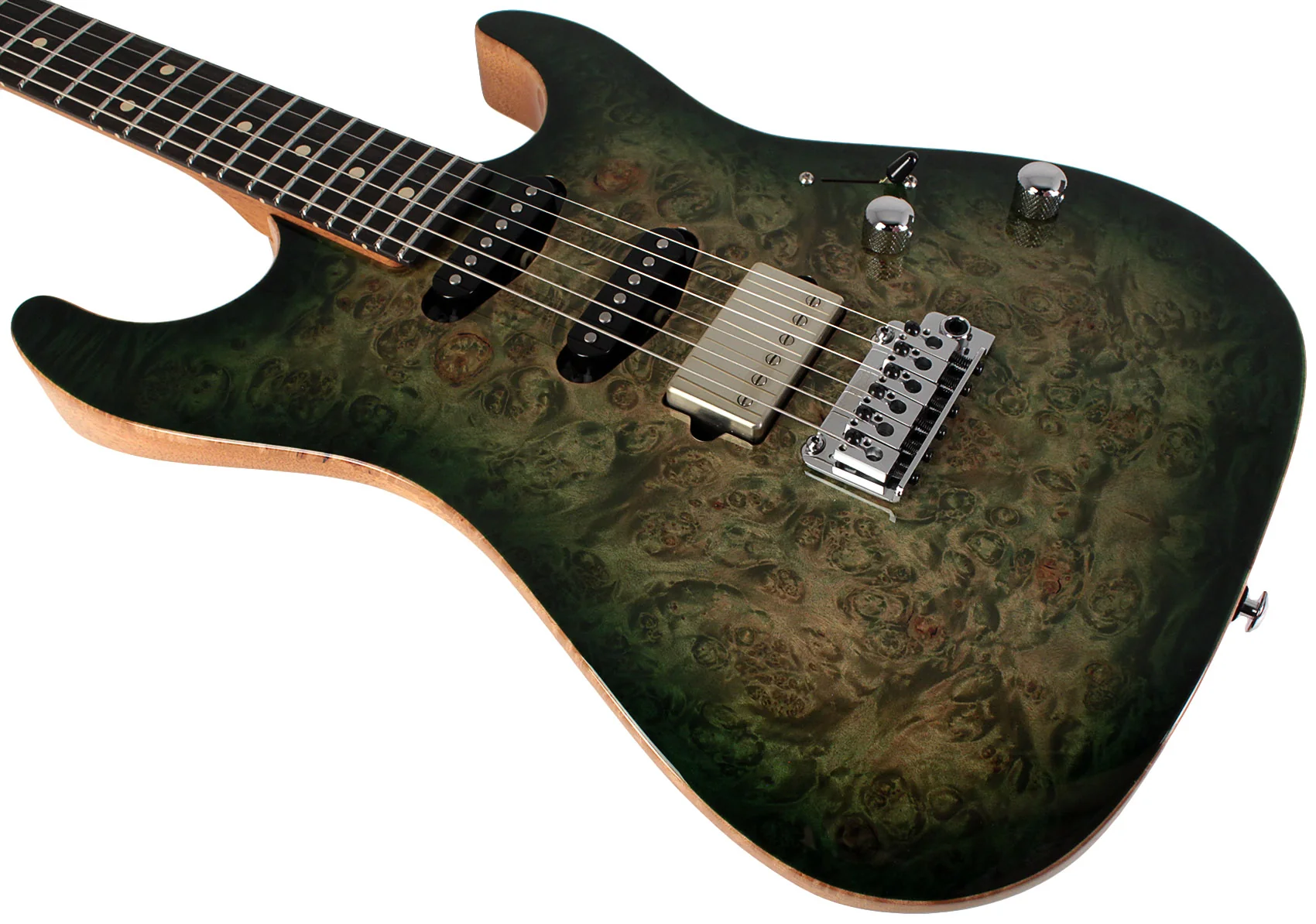 Suhr Select Standard Plus Mahogany Guitar, Burl Maple, Faded Trans Green Burst - Image 4