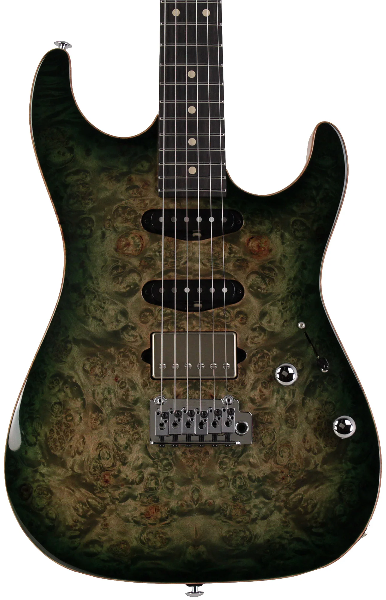 Suhr Select Standard Plus Mahogany Guitar, Burl Maple, Faded Trans Green Burst - Image 6