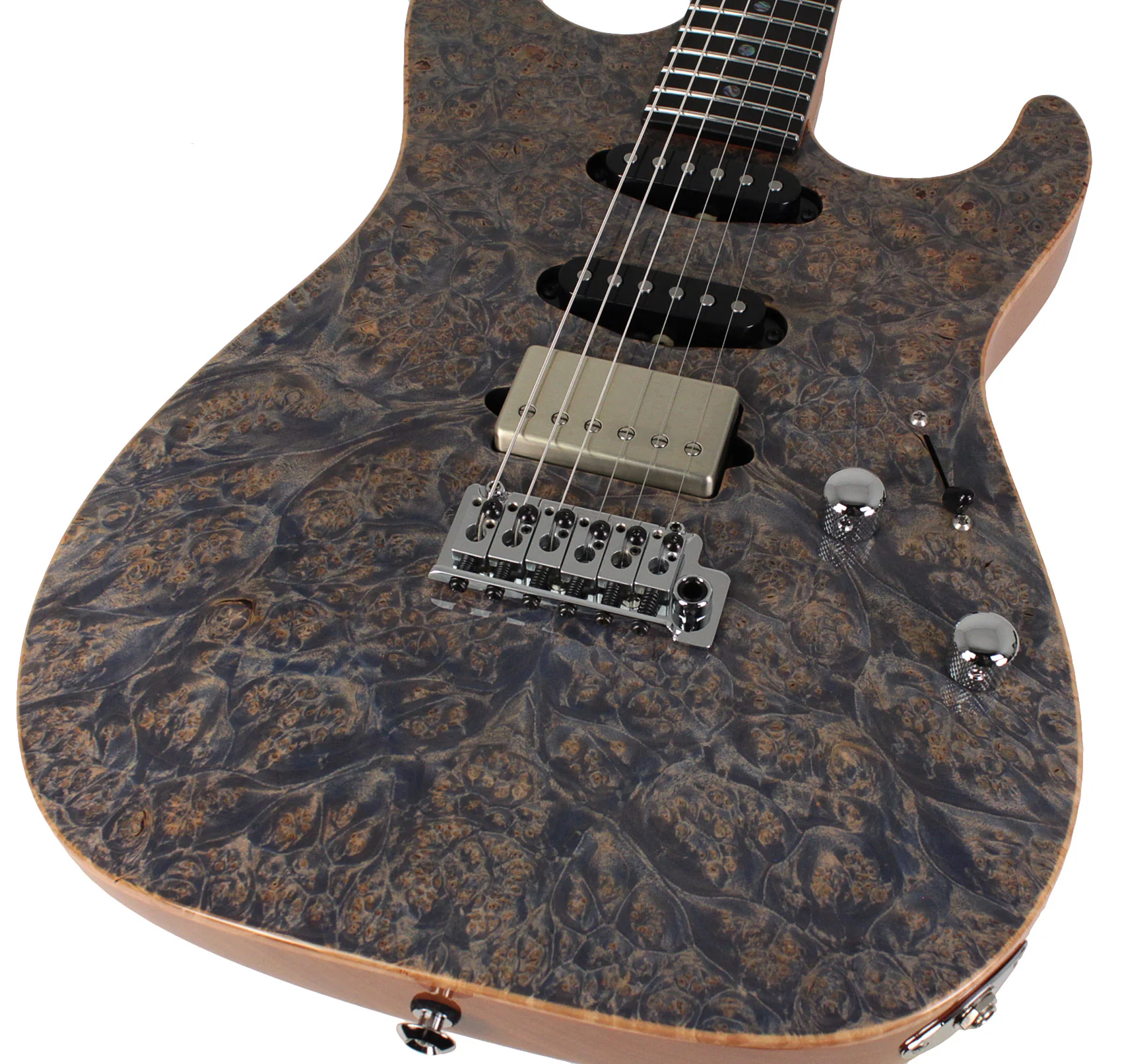 Suhr Select Standard Mahogany Guitar, Burl Trans Blue Denim Slate - Image 3