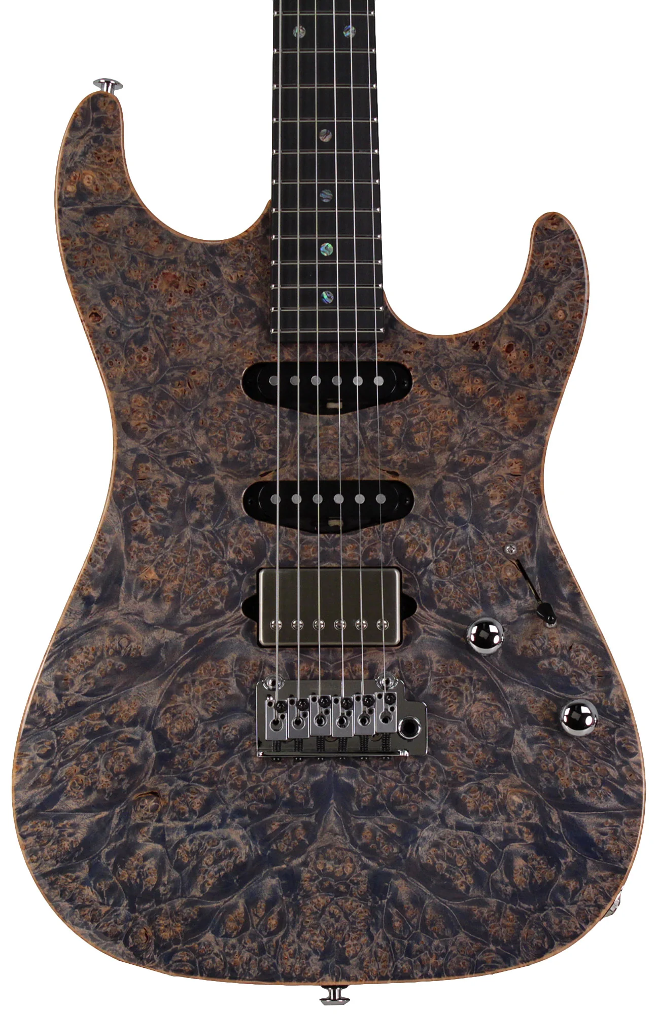 Suhr Select Standard Mahogany Guitar, Burl Trans Blue Denim Slate - Image 6