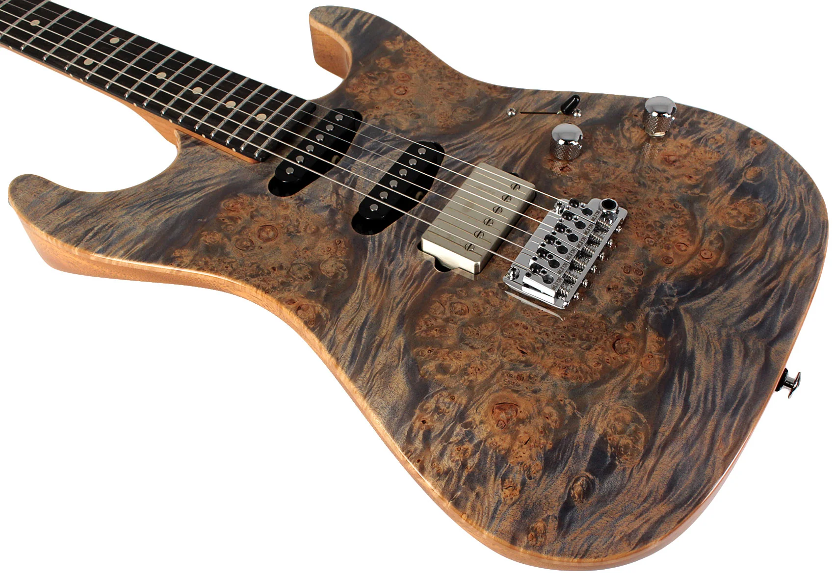 Suhr Select Standard Plus Mahogany Guitar, Burl Maple, Trans Blue Denim Slate - Image 5