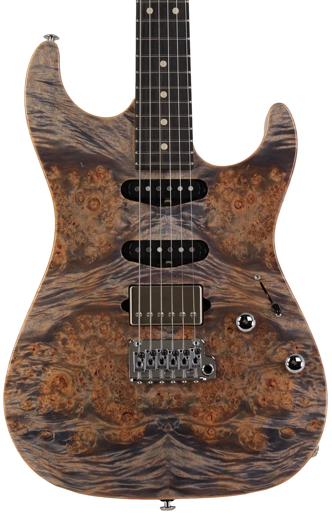 Suhr Select Standard Plus Mahogany Guitar, Burl Maple, Trans Blue Denim Slate - Image 8