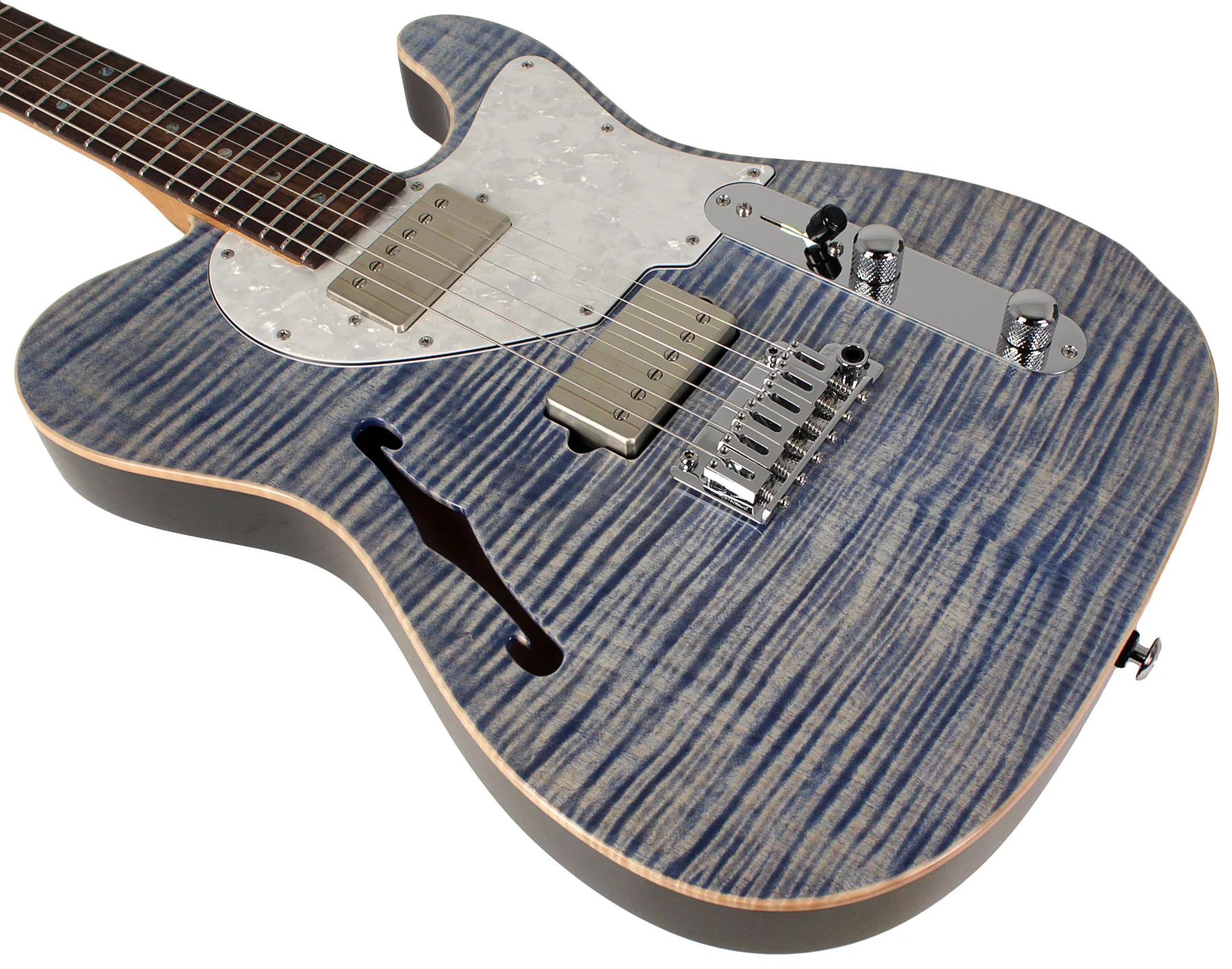 Suhr Select Alt T Plus Guitar, Trans Blue Denim Slate, White Pearloid - Image 4