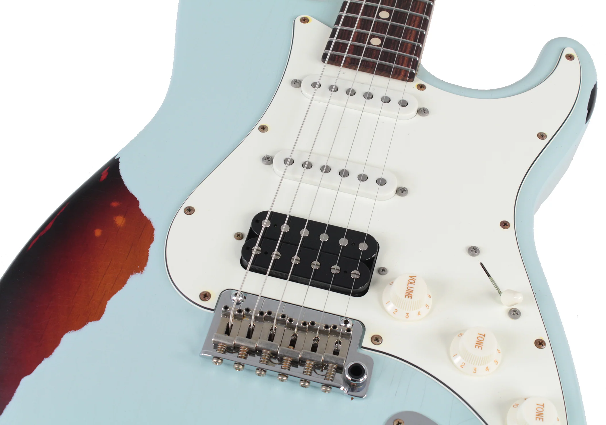 Suhr Classic Antique Pro HSS Limited - Sonic Blue over 3-Tone Sunburst - Image 6