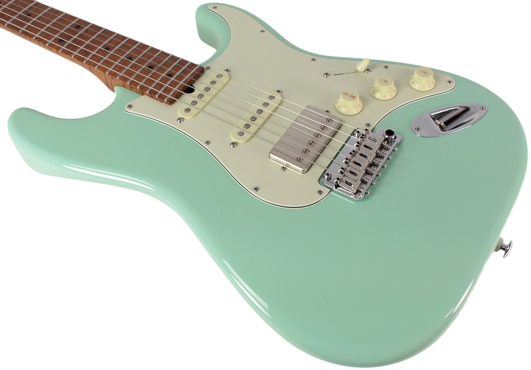 Suhr Select Classic S HSS Guitar, Roasted Flamed Neck, Surf Green, Maple - Image 4