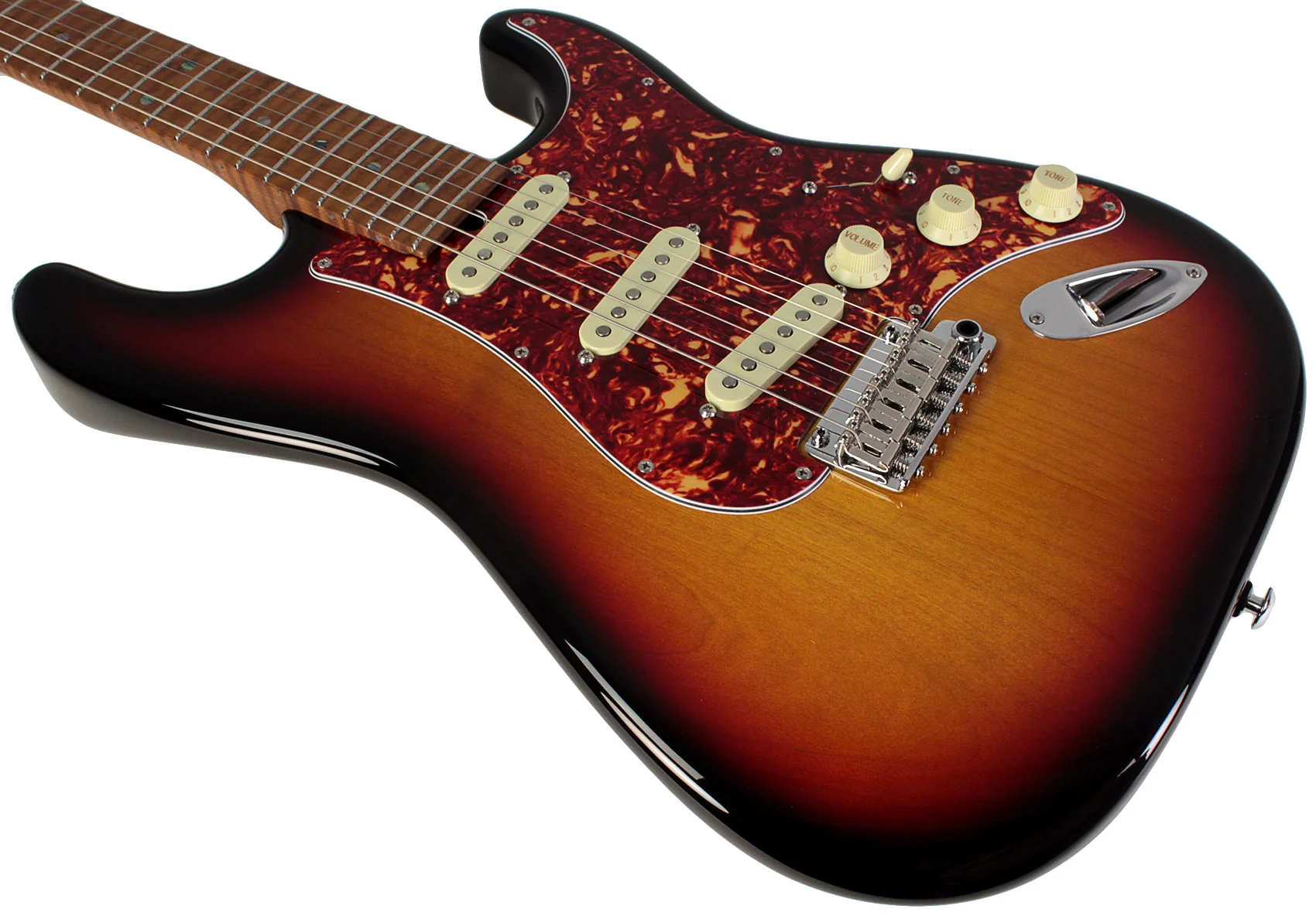 Suhr Select Classic S Guitar, Roasted Flamed Neck, 3-Tone Burst, Maple - Image 4