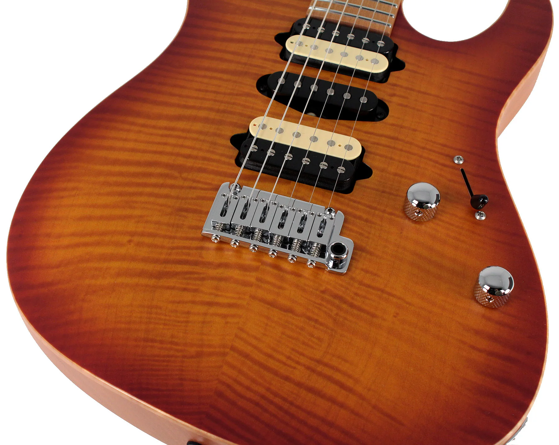 Suhr Limited Modern Satin Flame Guitar, Honey Burst, Hardshell Case - Image 3