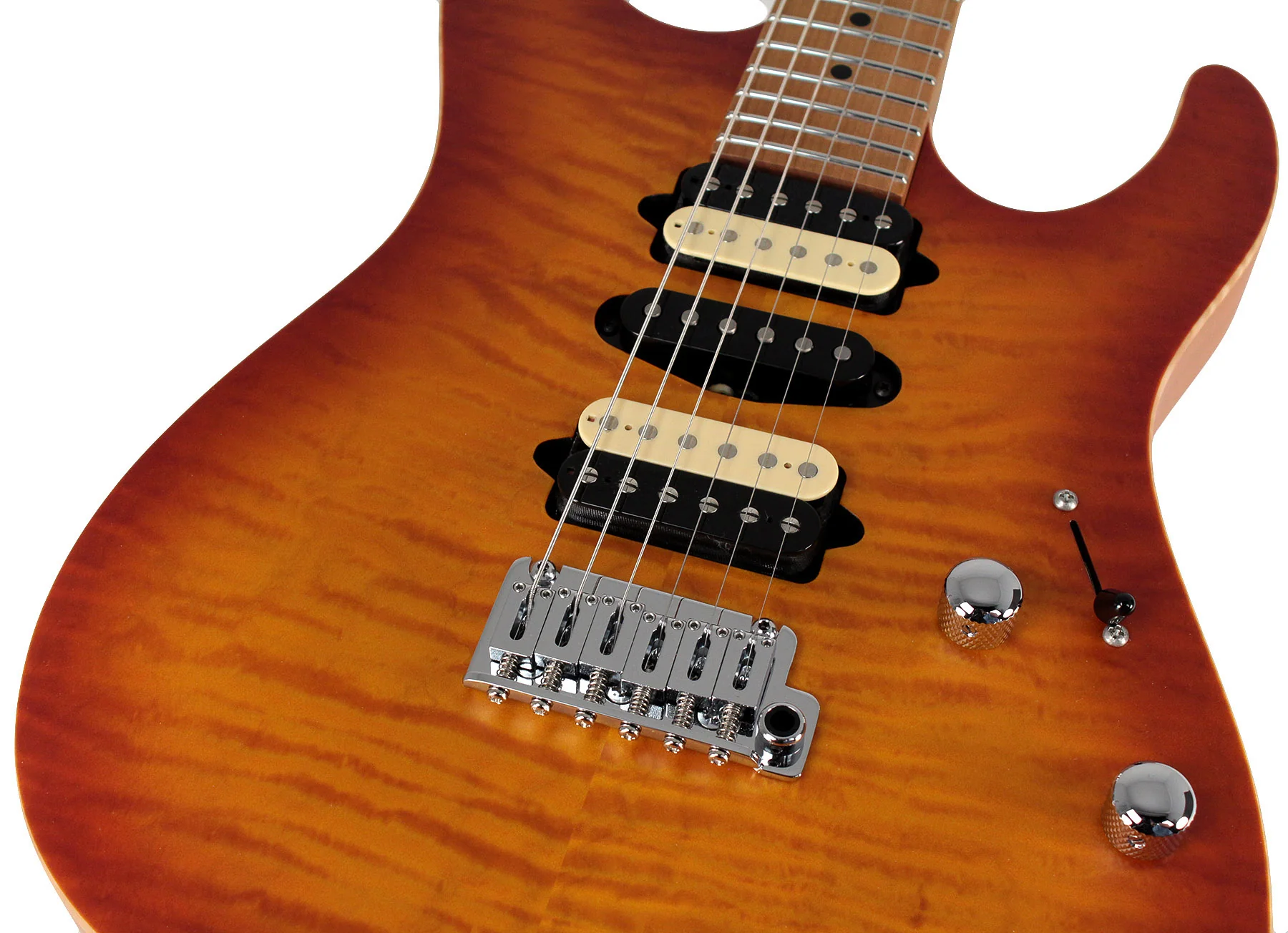 Suhr Limited Modern Satin Flame Guitar, Honey Burst, Hardshell Case - Image 3