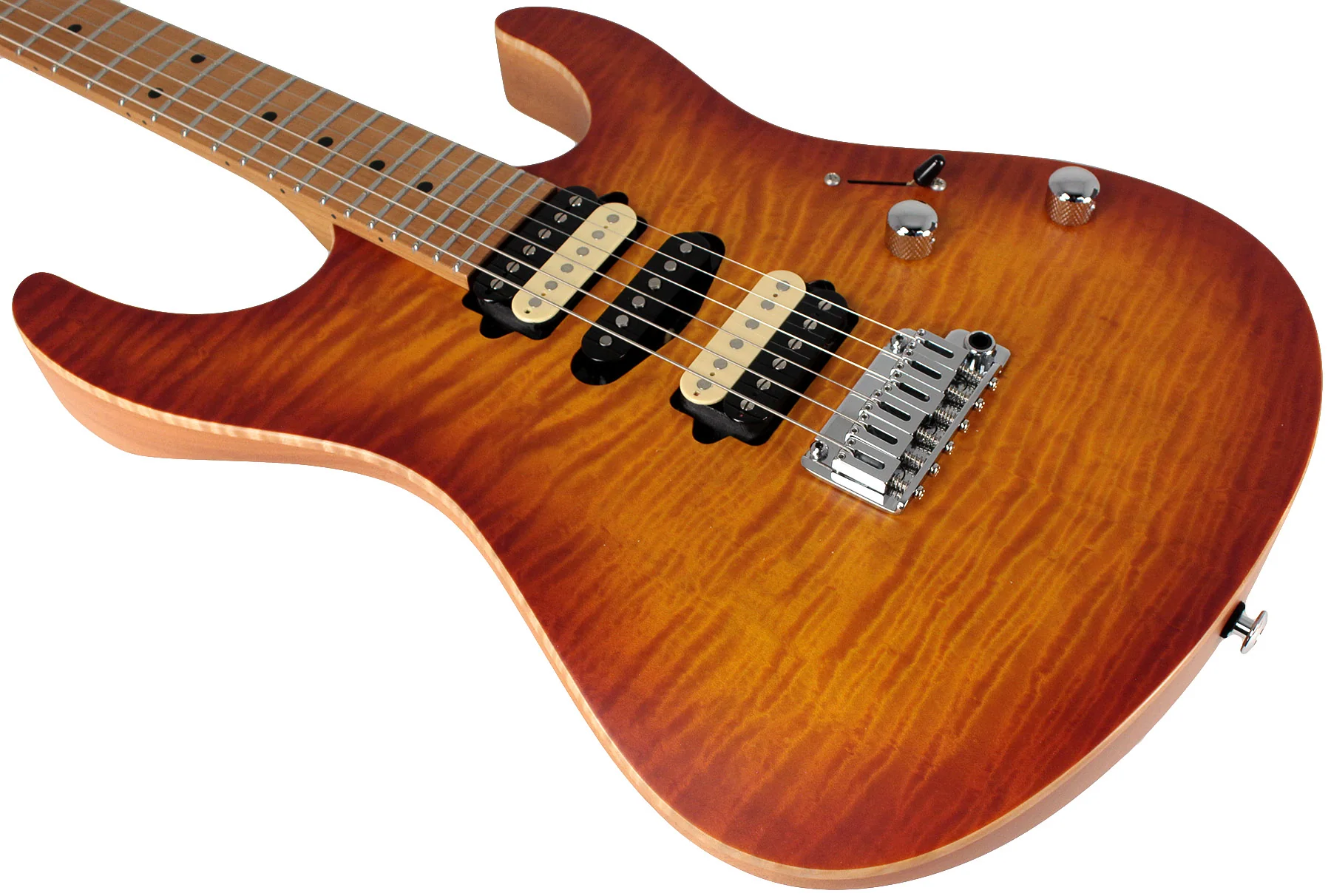 Suhr Limited Modern Satin Flame Guitar, Honey Burst, Hardshell Case - Image 4