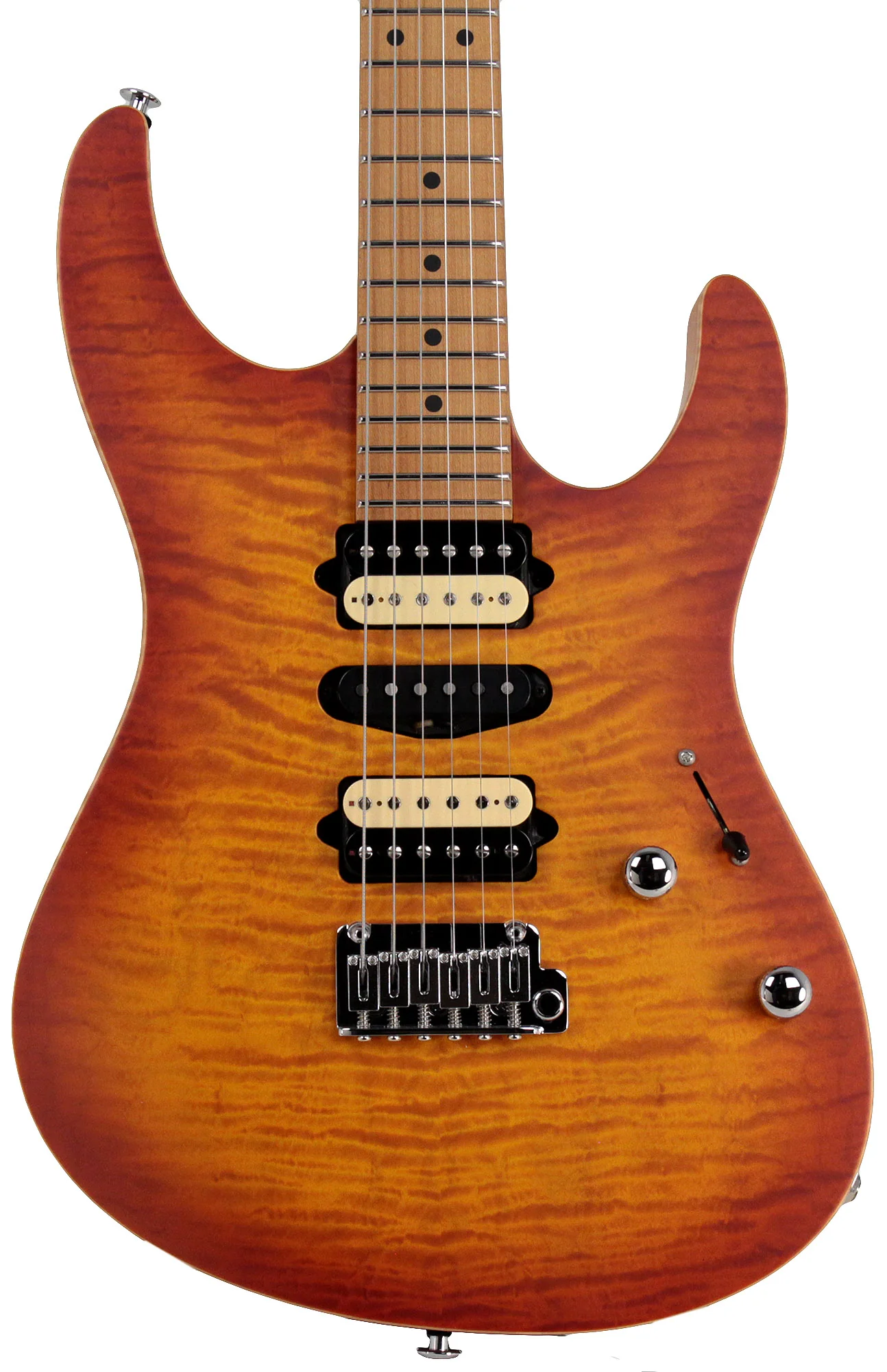 Suhr Limited Modern Satin Flame Guitar, Honey Burst, Hardshell Case - Image 5