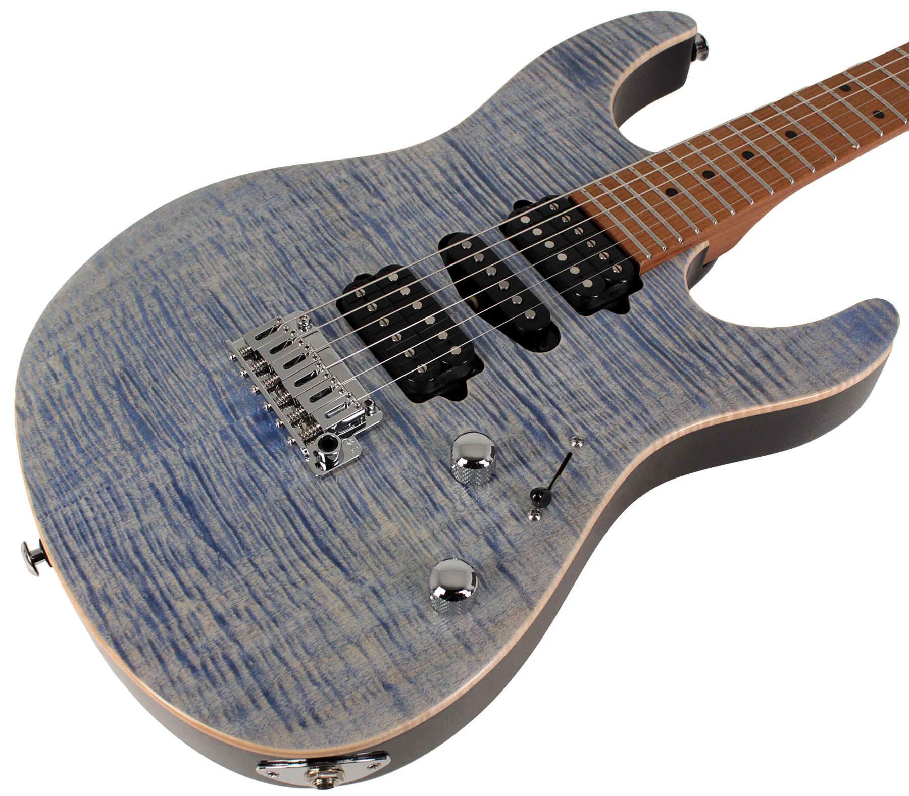 Suhr Modern Plus Guitar, Trans Blue Denim Slate, Roasted Maple, HSH - Image 2