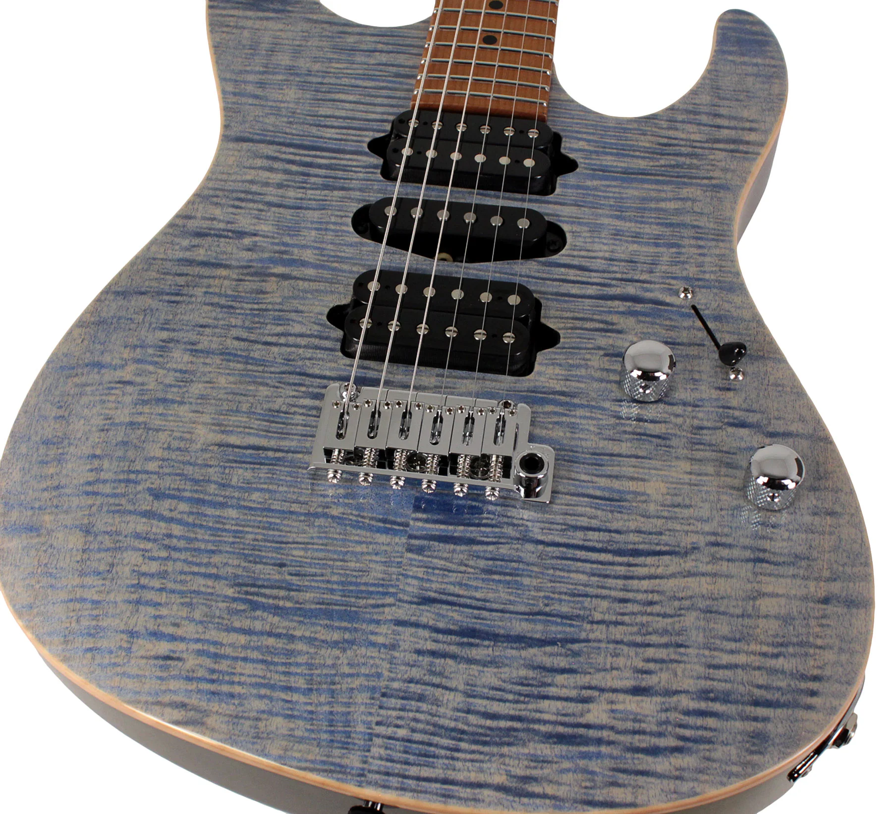 Suhr Modern Plus Guitar, Trans Blue Denim Slate, Roasted Maple, HSH - Image 3