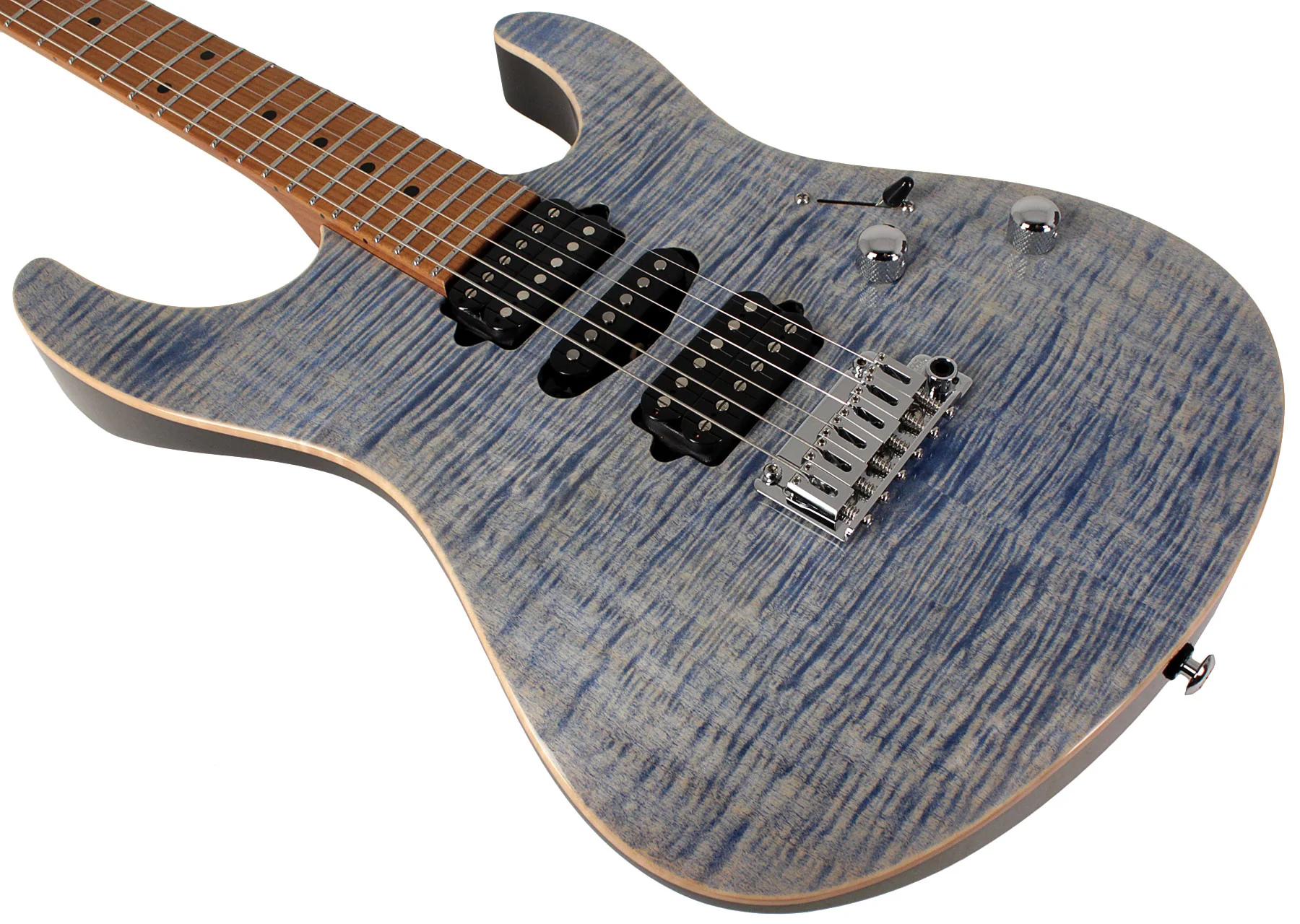 Suhr Modern Plus Guitar, Trans Blue Denim Slate, Roasted Maple, HSH - Image 4