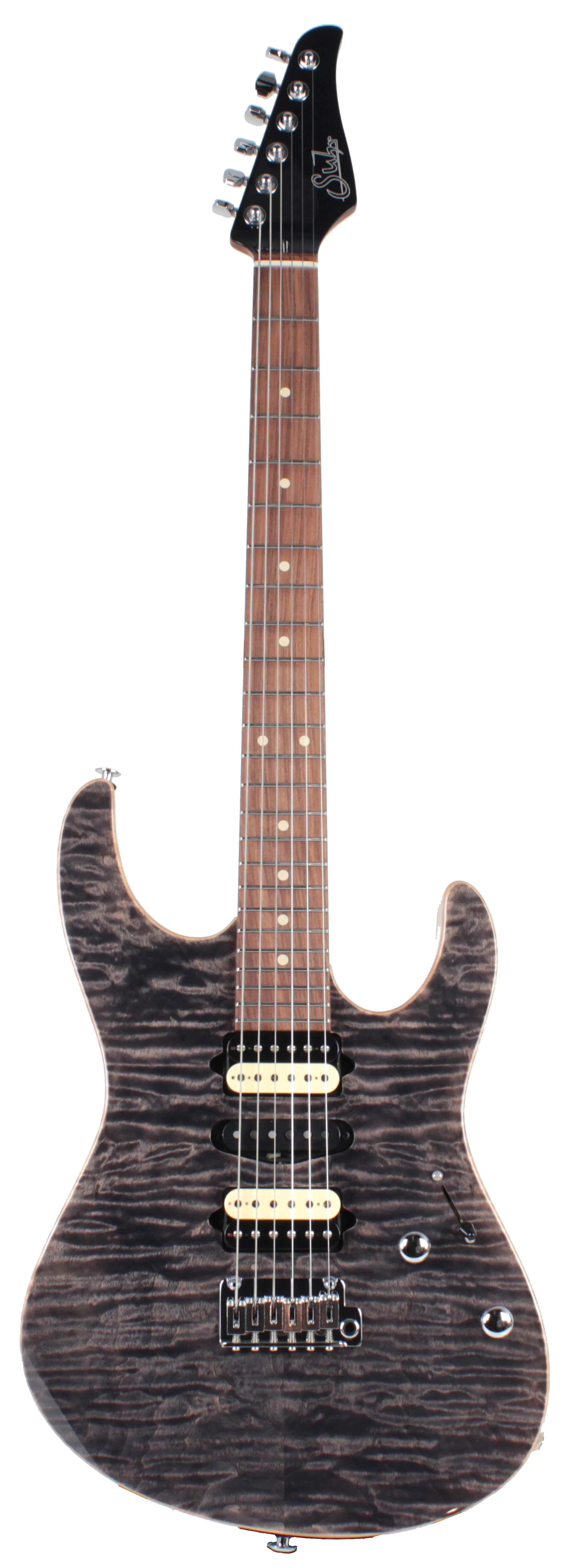 Suhr Modern Select Guitar, Quilted Maple, Trans Charcoal