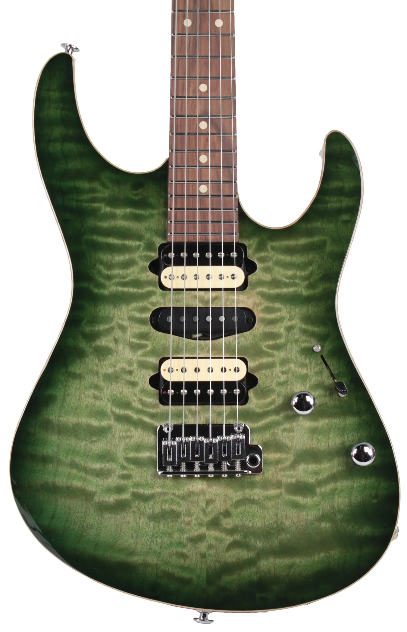 Suhr Modern Select Guitar, Quilted Maple, Trans Green Burst - Image 3