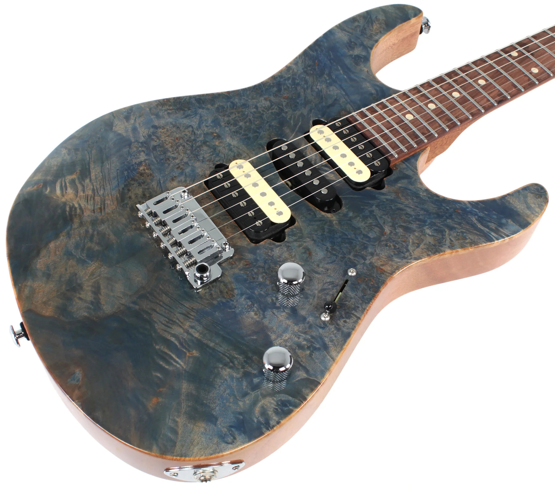 Suhr Modern Select Guitar, Trans Blue Denim Slate, Burl - Image 2