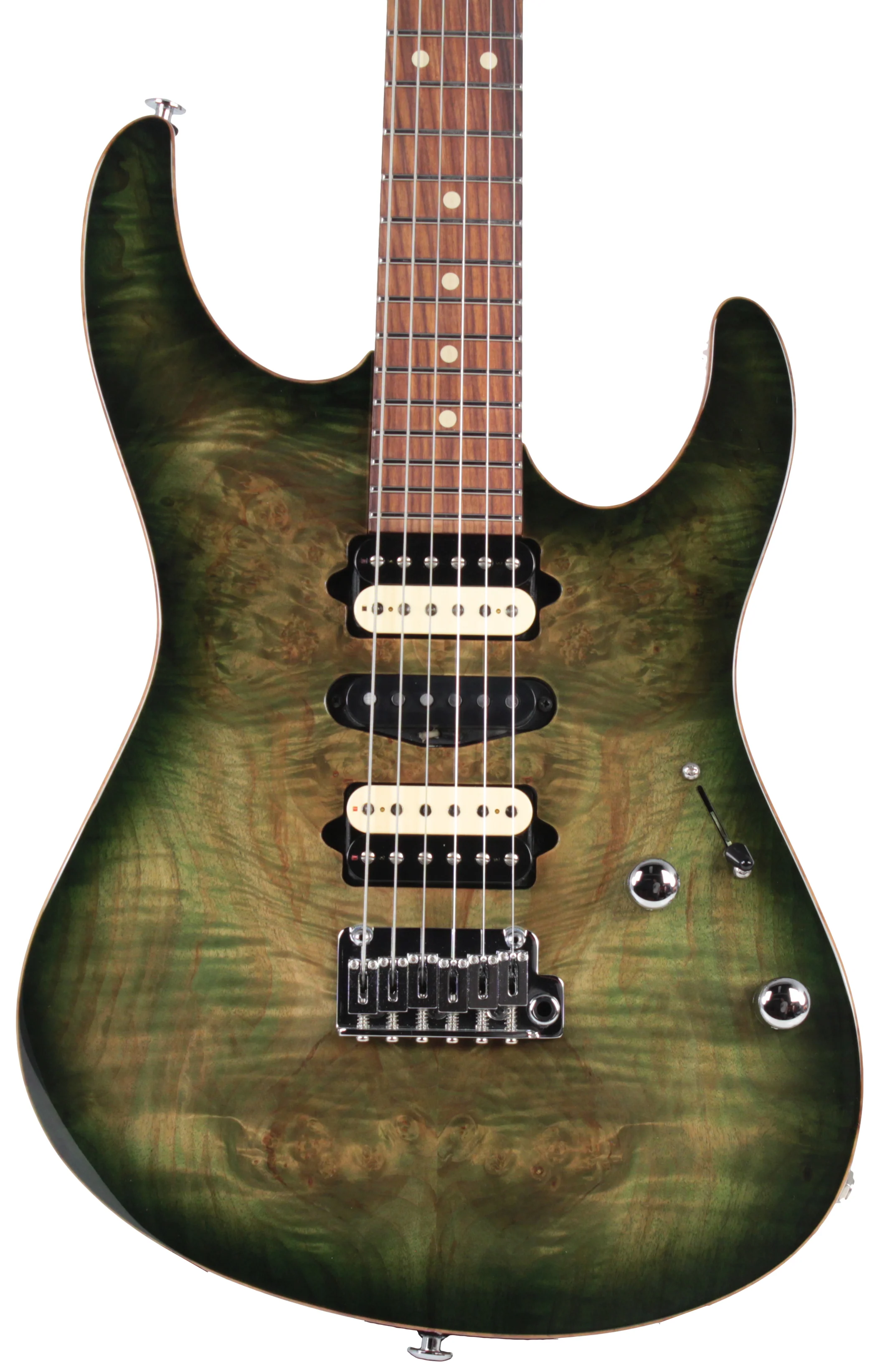 Suhr Modern Select Guitar, Trans Green, Burl - Image 2