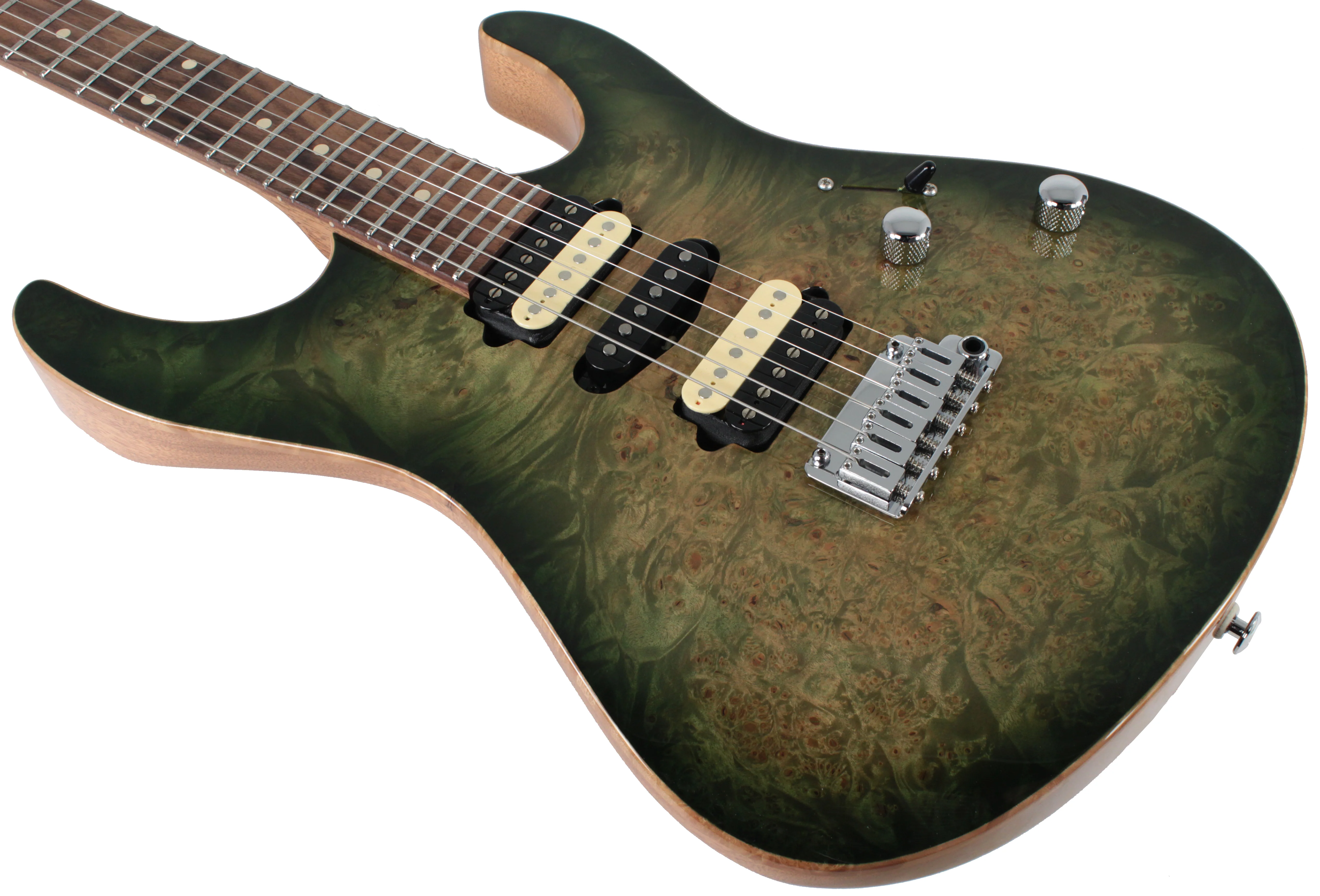 Suhr Modern Select Guitar, Trans Green, Burl - Image 6