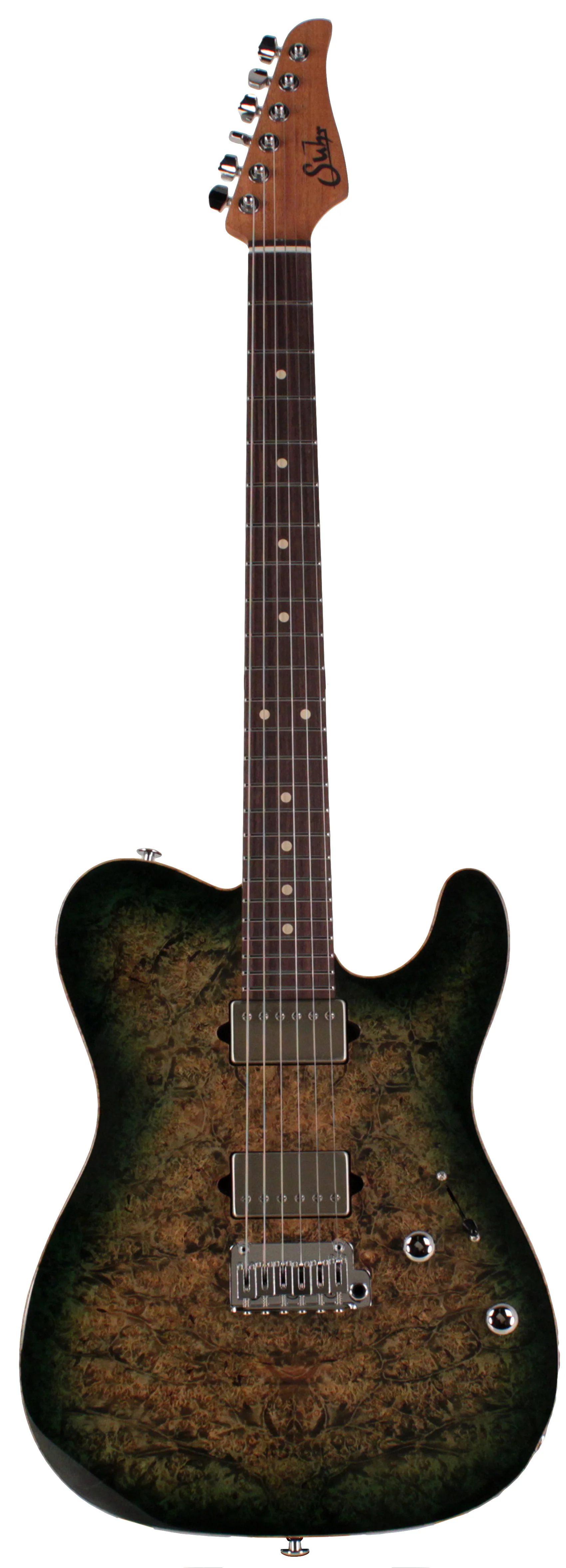 Suhr Select Modern T Mahogany Guitar, Faded Trans Green Burst Burl