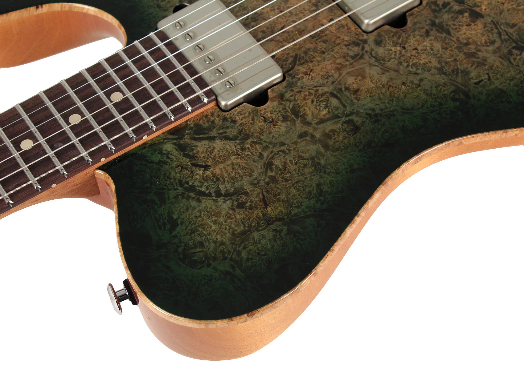 Suhr Select Modern T Mahogany Guitar, Faded Trans Green Burst Burl - Image 5