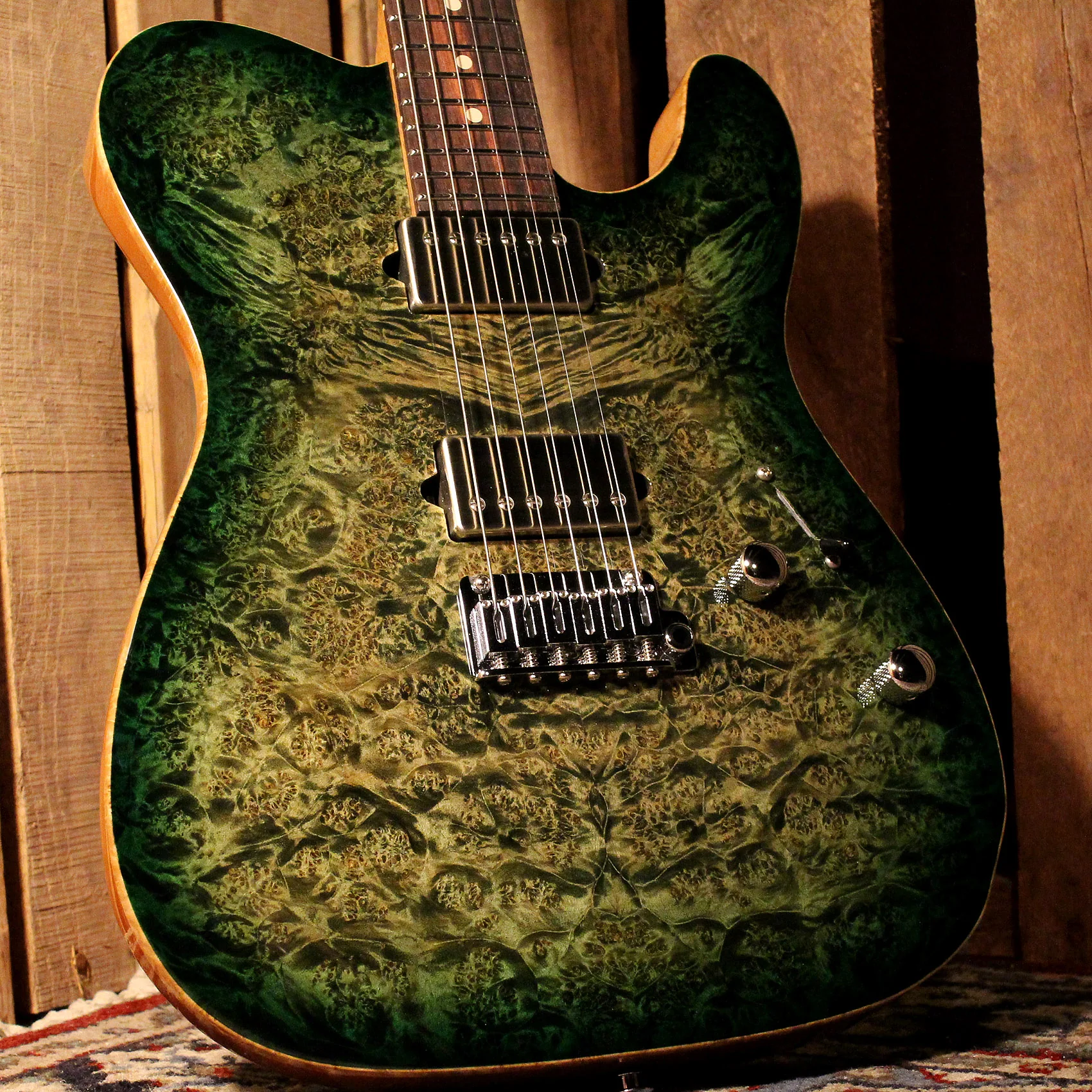 Suhr Select Modern T Mahogany Guitar, Faded Trans Green Burst Burl - Image 10