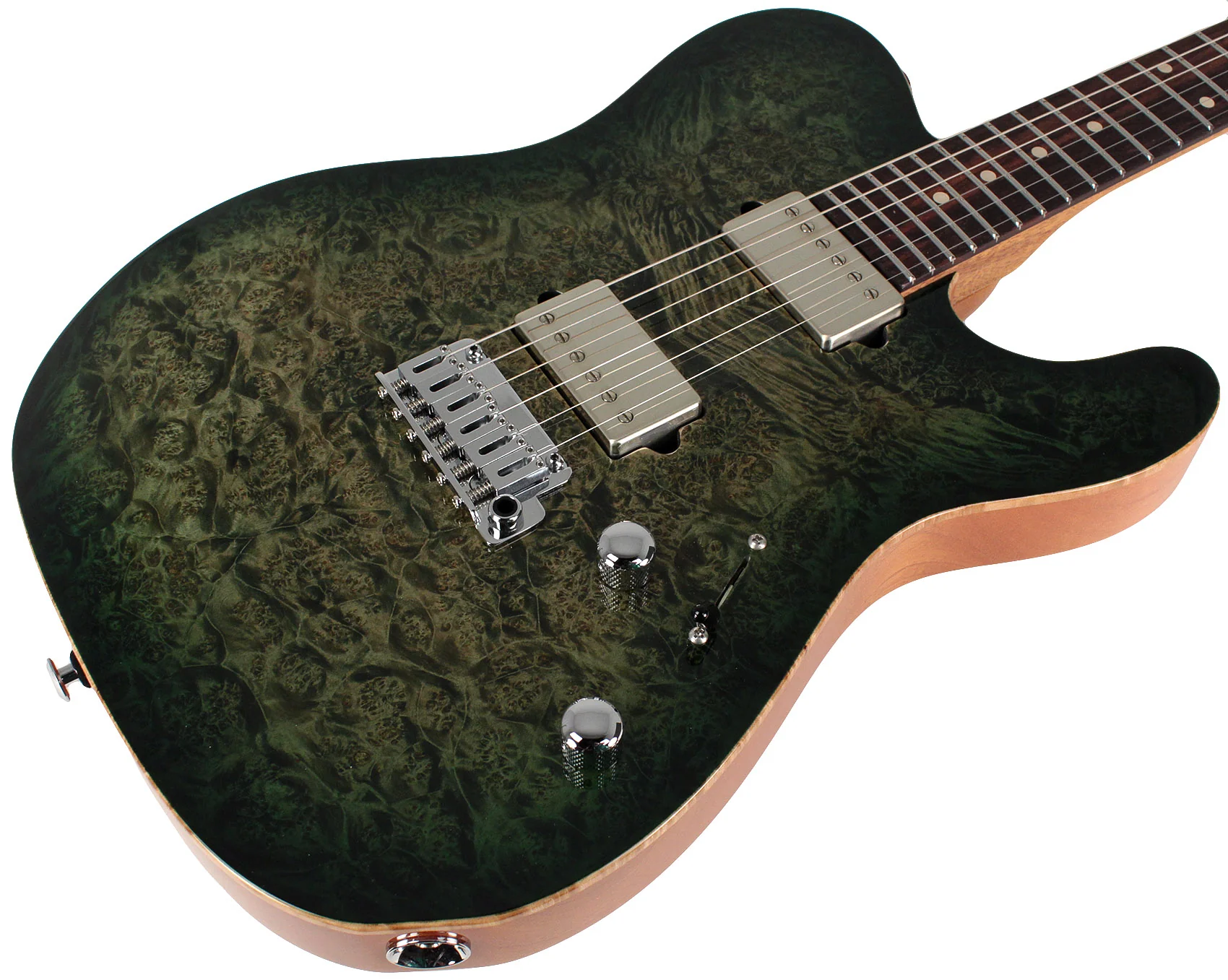 Suhr Select Modern T Mahogany Guitar, Faded Trans Green Burst Burl - Image 2