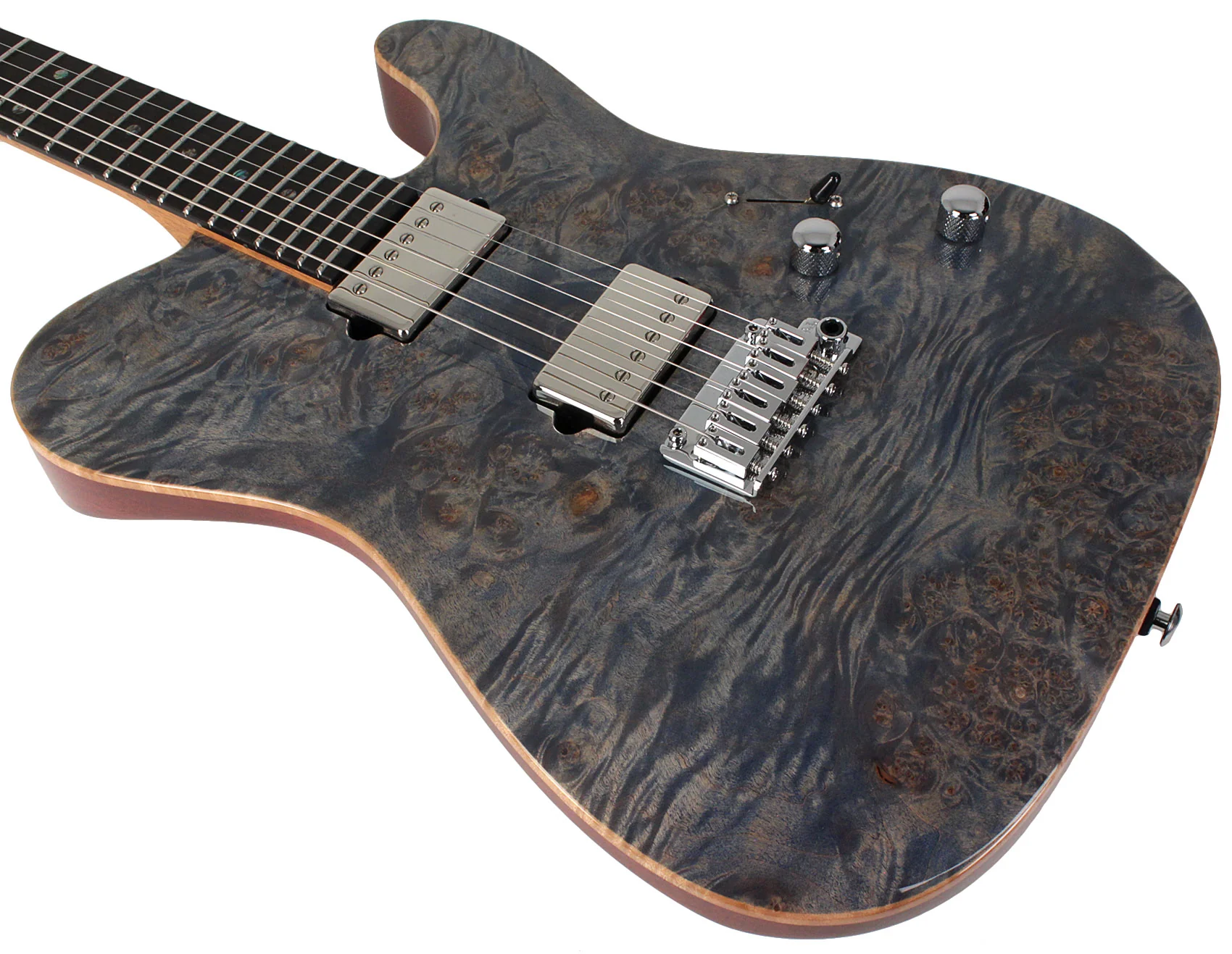 Suhr Select Modern T Mahogany Guitar, Trans Blue Denim Slate Burl - Image 4